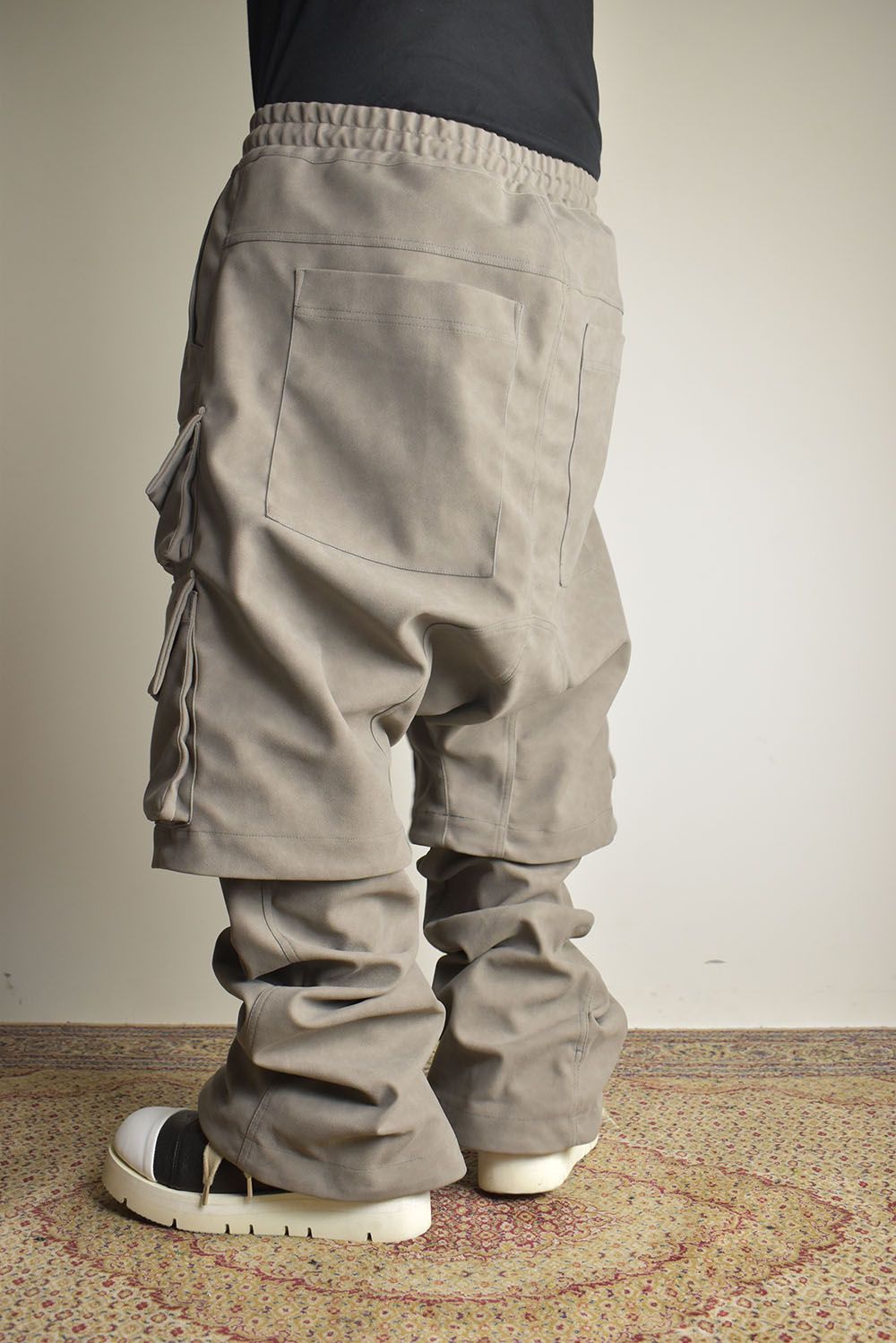 《2025AW先行予約》Synthetic Leather Suede Layerd Boots Cut "Black / Grey" / シンセティックレザースウェードレイヤードブーツカット "ブラック / グレー"