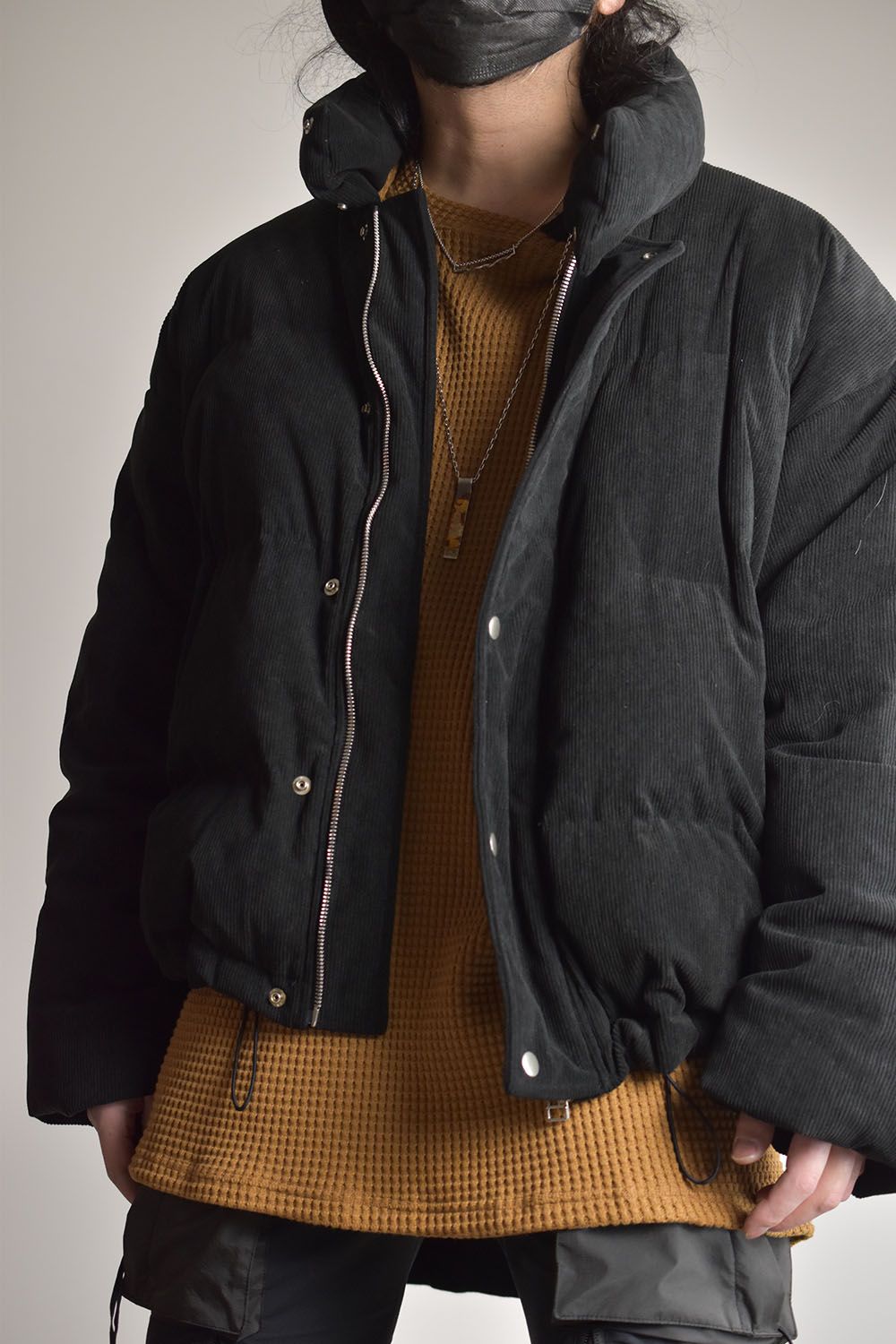 Corduroy High Neck Down jacket"Black/Brown"/コーデュロイハイネックダウンジャケット"ブラック/ブラウン"