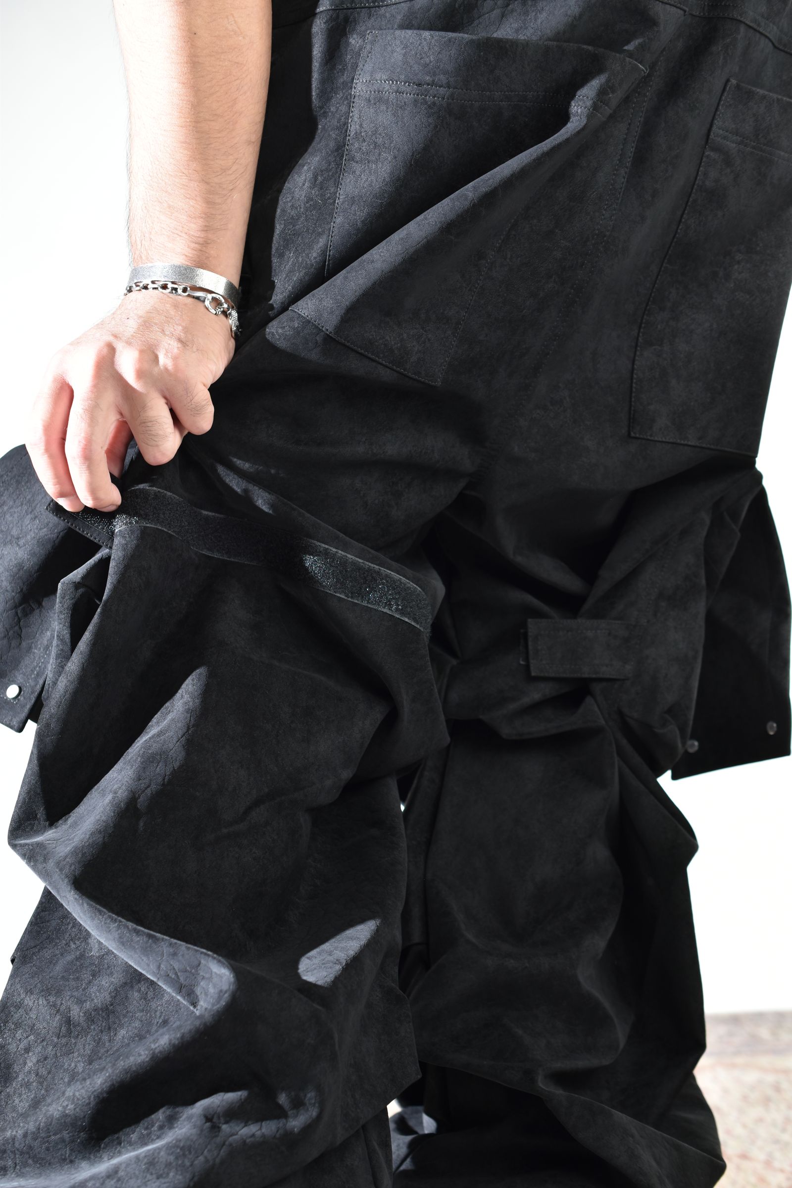 Vegan Suede Leather Cargo Pants"Black" / ヴィーガンスウェードレザーカーゴパンツ "ブラック"