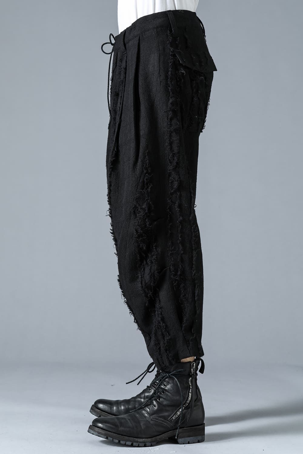Wool SCAB Broken Stripe Jacquard Wide Cropped Pants"Black"/ウールSCABブロークンストライプジャガードワイドクロップドパンツ"ブラック"