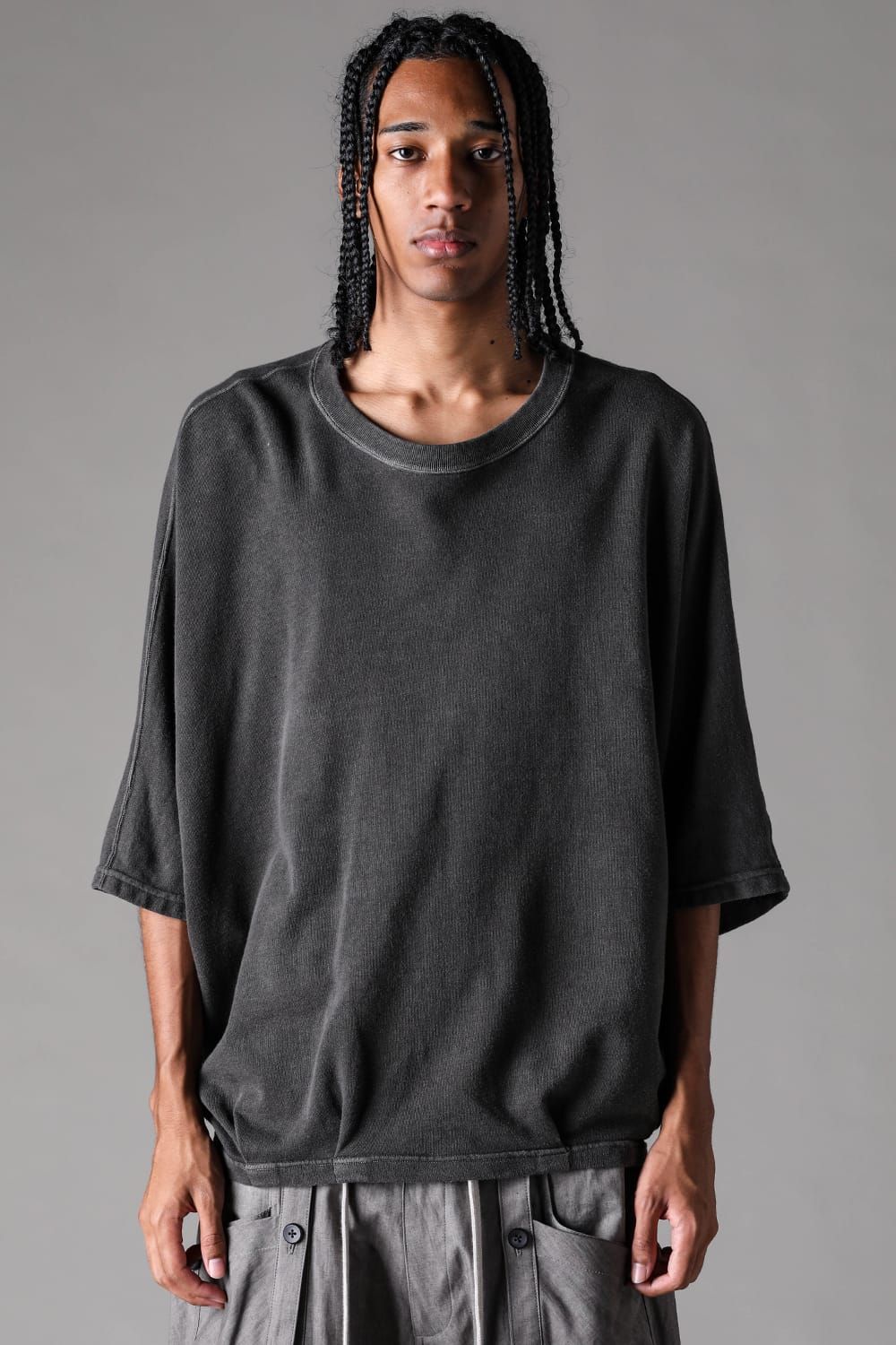 《2027SS先行予約》Sumi Dyed Lightweight French Terry Dolman Jumbo Tee"D.Grey" / 墨染ミニ裏毛ドルマンジャンボTee"ダークグレー"