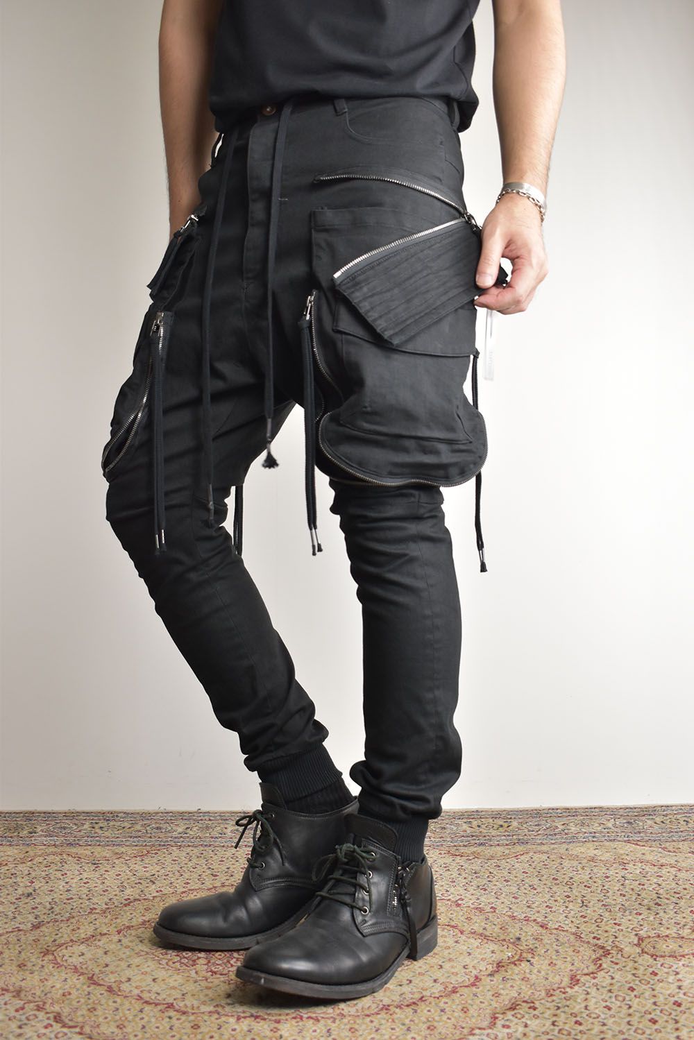 Stretch Denim Multi Pocket Cargo Jog Pants"Black" / ストレッチデニムマルチポケットカーゴジョグパンツ"ブラック"