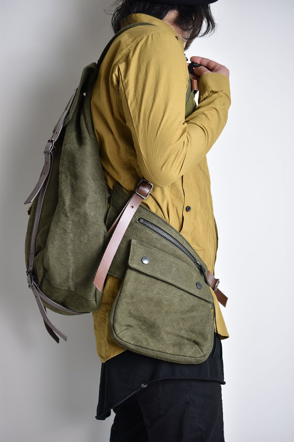 Jute x Cotton Military Twill Bag Attached Bag Pack"Khaki"/ジュート×コットン ミリタリーツイルバッグ"カーキ"