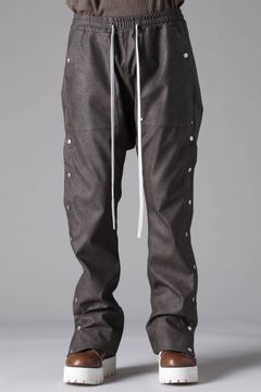《2026AW先行予約》Vegan Leather Sarrouel Flare Pants"Smoke Black / Khaki" / ヴィーガンレザーサルエルフレアパンツ"スモークブラック/カーキ"