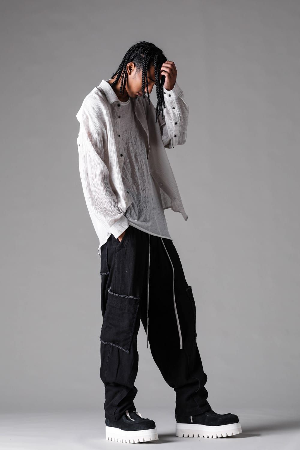 《2027SS先行予約》Loose Denim Wide Cargo Pants"Black" / ルーズデニムワイドカーゴパンツ"ブラック"