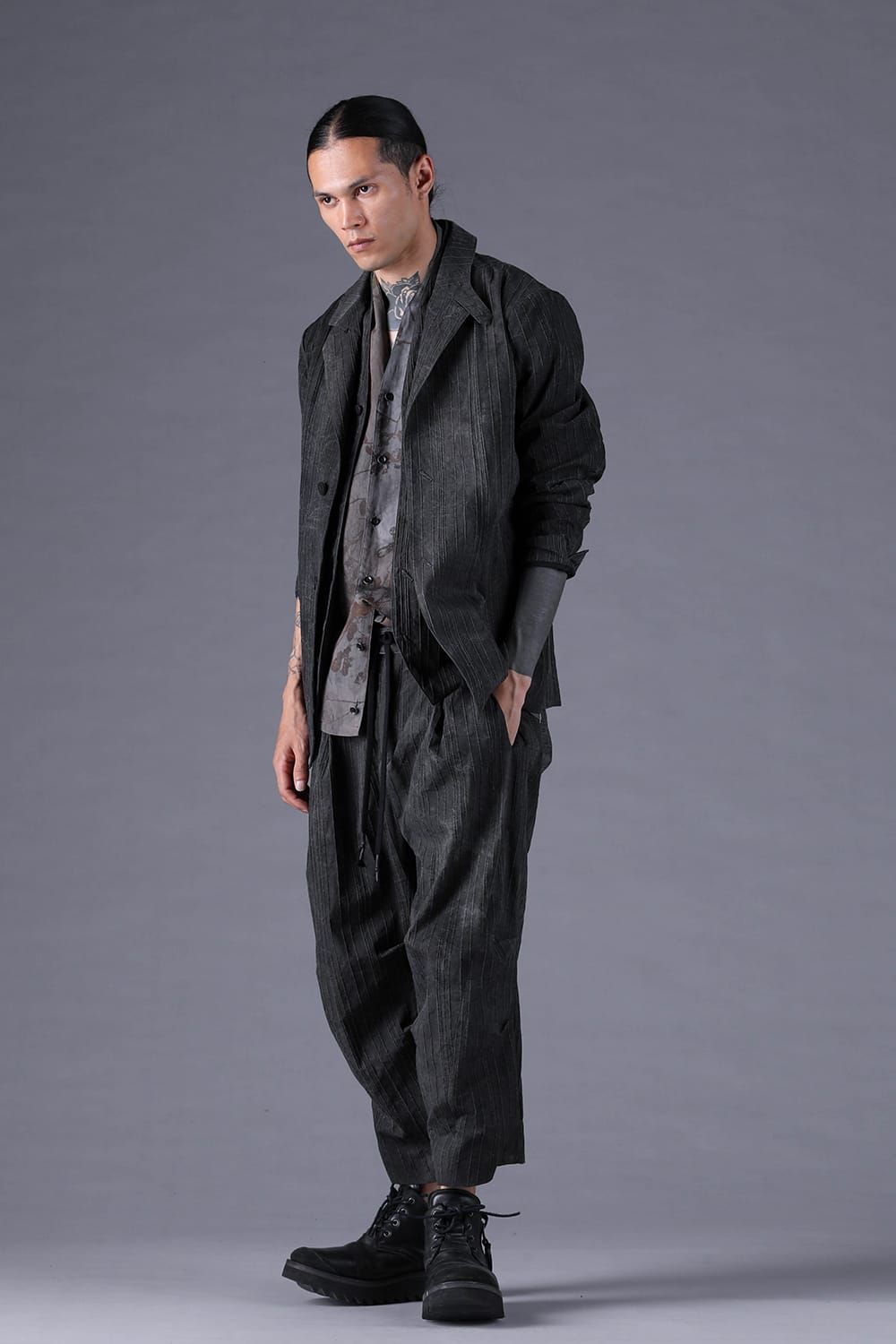 《2027SS先行予約分》Mura-Dye Dobby Stripe Tailored Jacket"Charcoal" / ムラ染トビーストライプテイラードジャケット"チャコール"