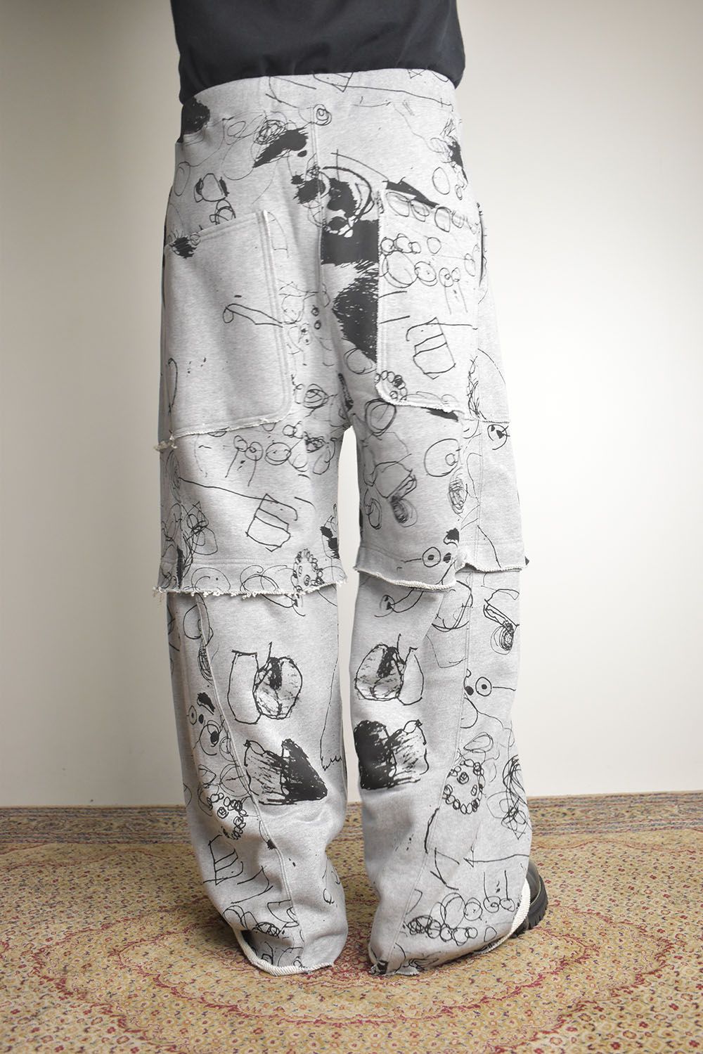 Sweat Print Wide Pants"Grey" / スウェットプリントワイドパンツ"グレー"