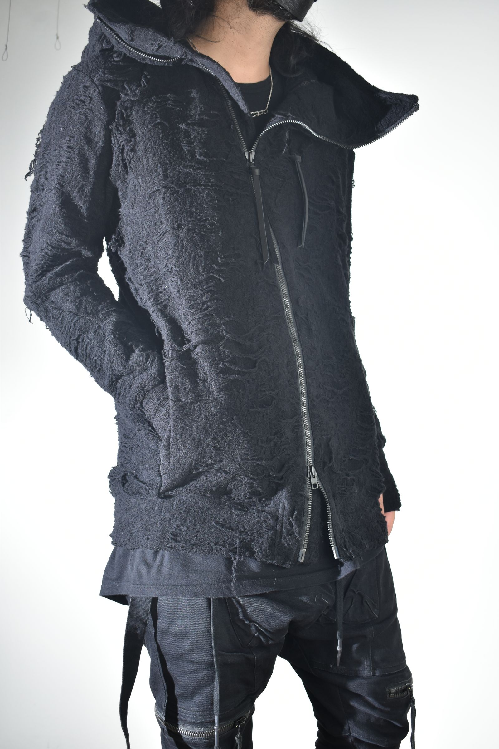Damage Pile Zip-Up Hoodie"Black" / ダメージパイルジップアップフーディー"ブラック"