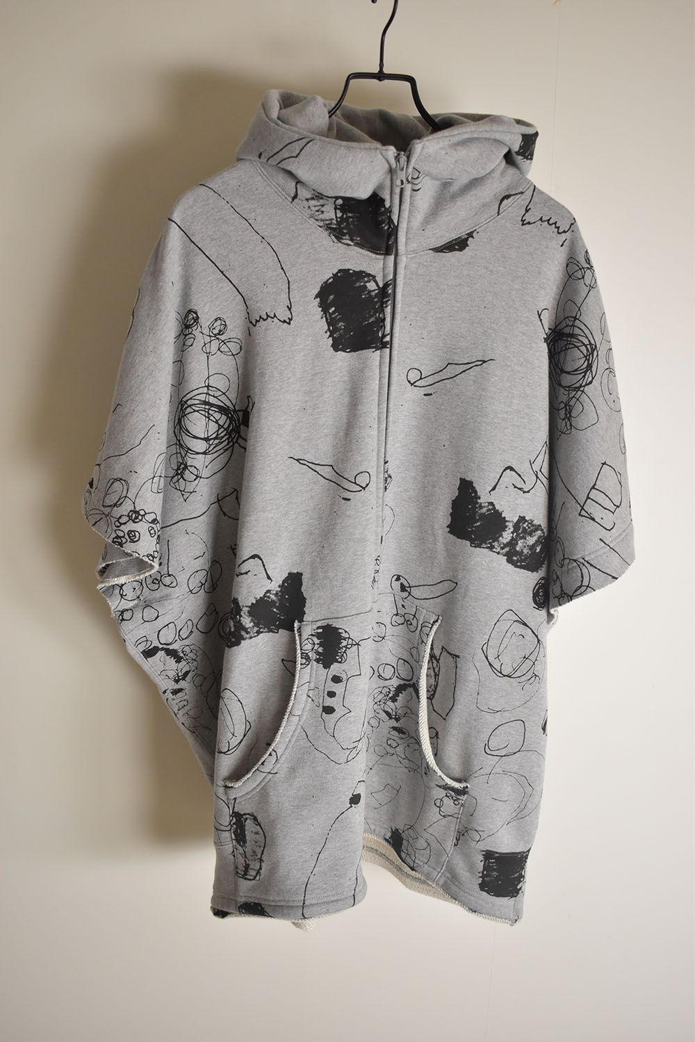 Sweat Oversize Print Zip Up Hoodie"Grey" / スウェットオーバーサイズプリントジップアップパーカ"グレー"