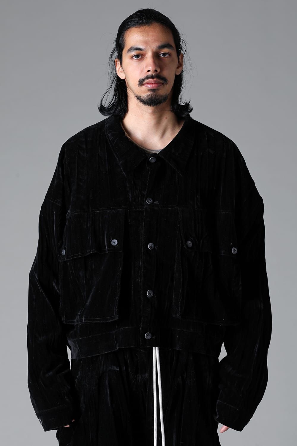 《2025AW先行予約》Washer Velour Big Pocket Blouson"Black" / ワッシャーベロアビッグポケットブルゾン"ブラック"