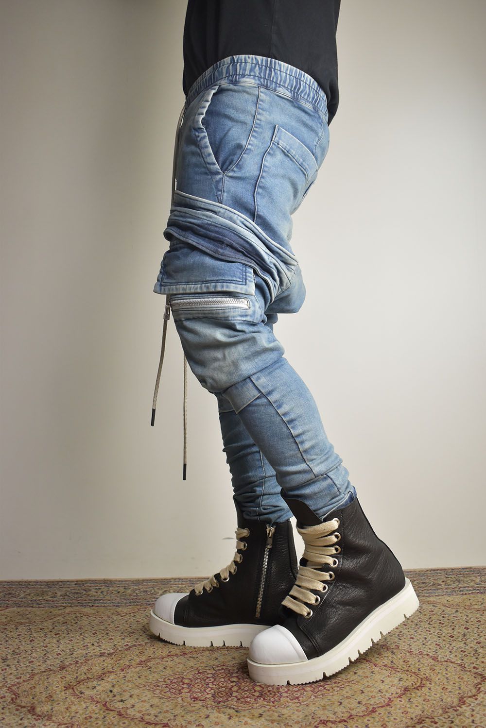 Denim Cargo Sarouel Skinny"Damage Black/Indigo Blue"/デニムカーゴサルエルスキニー"ダメージブラック/インディゴブルー"