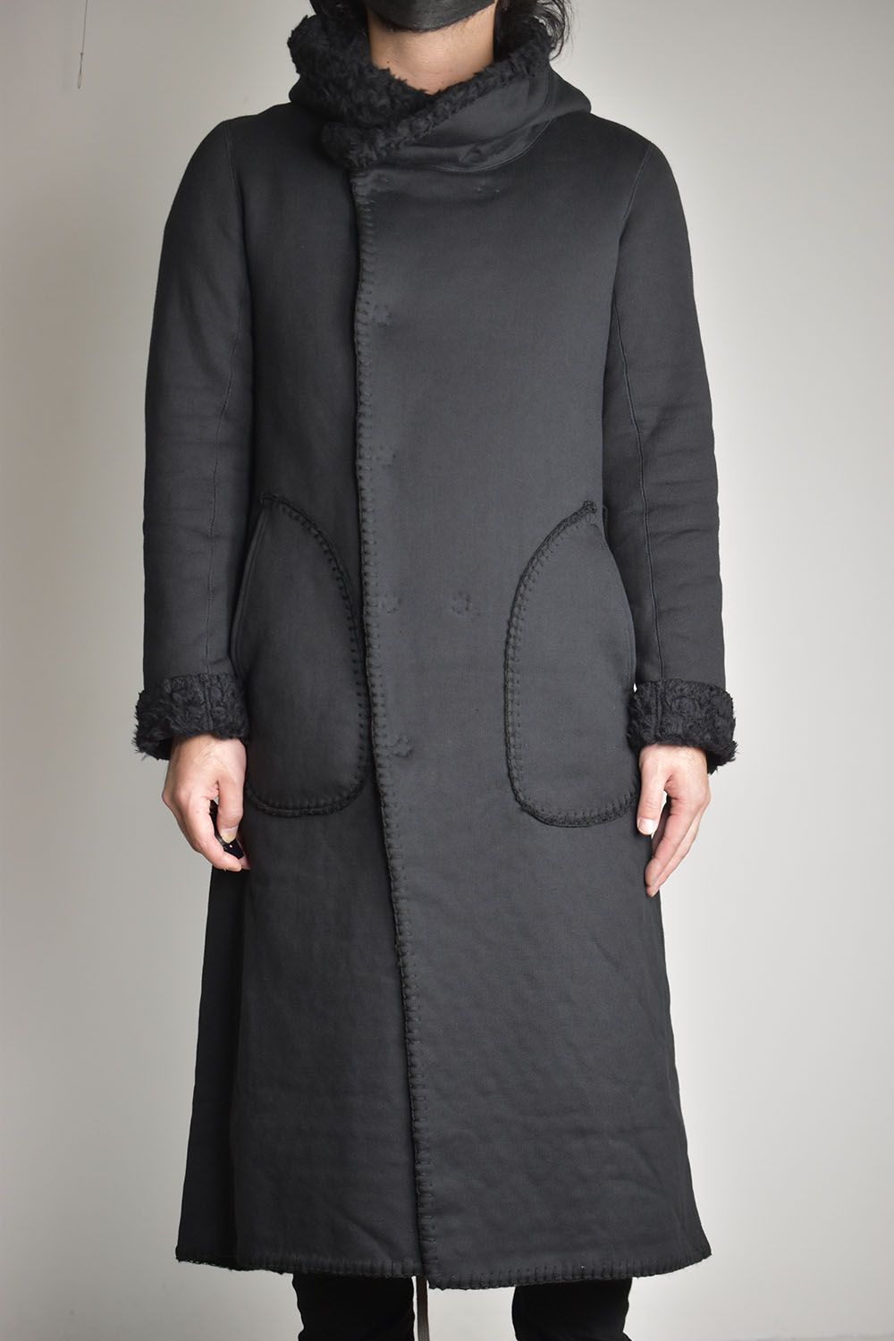 FAKE MOUTON HOODIE COAT"Black"/フェイクムートンフーディコート"ブラック"