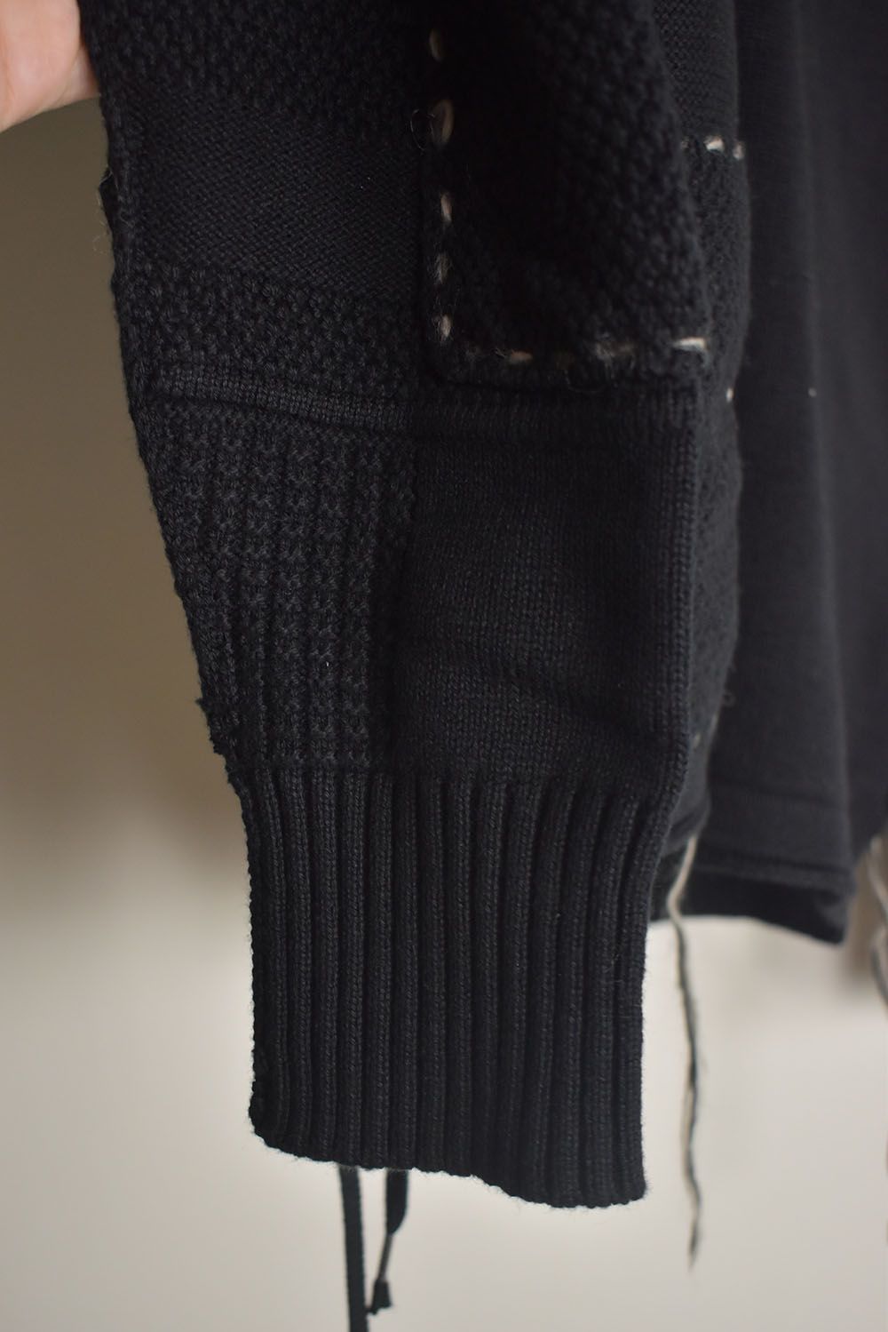 Cotton Cashmere Crust Patch Knit Pullover "Black" / コットンカシミヤクラストパッチニットプルオーバー"ブラック"
