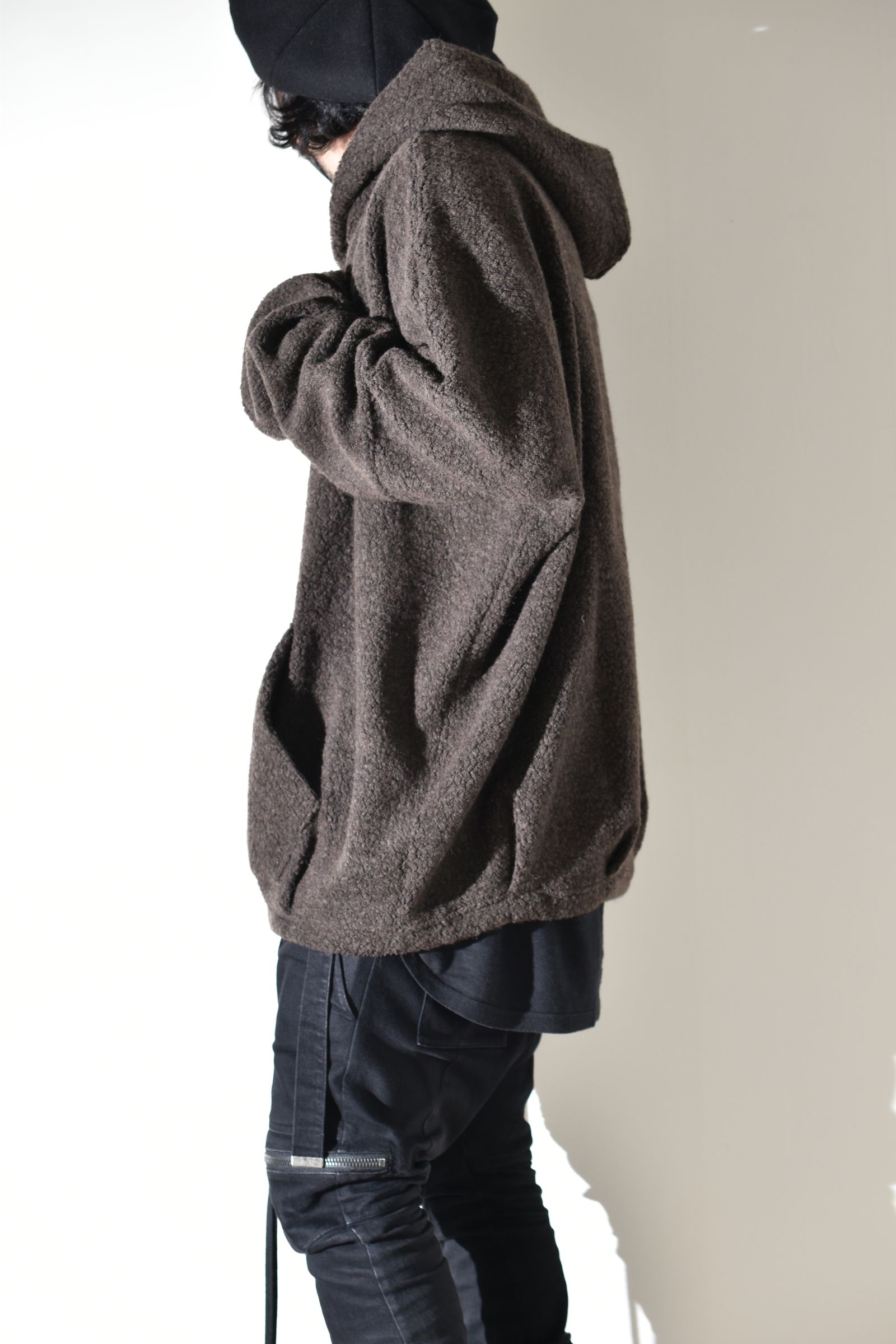 Sheep Pile Knit Dolman Hoodie Pullover"Khaki" / シープパイルニットドルマンフーディプルオーバー"カーキ"