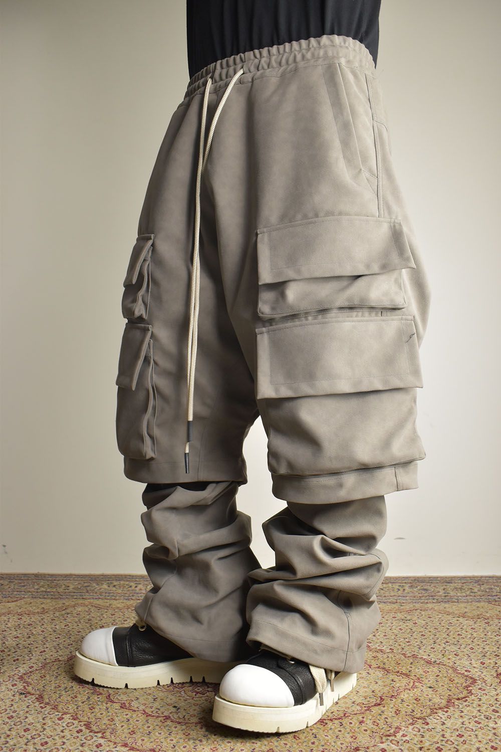 《2025AW先行予約》Synthetic Leather Suede Layerd Boots Cut "Black / Grey" / シンセティックレザースウェードレイヤードブーツカット "ブラック / グレー"