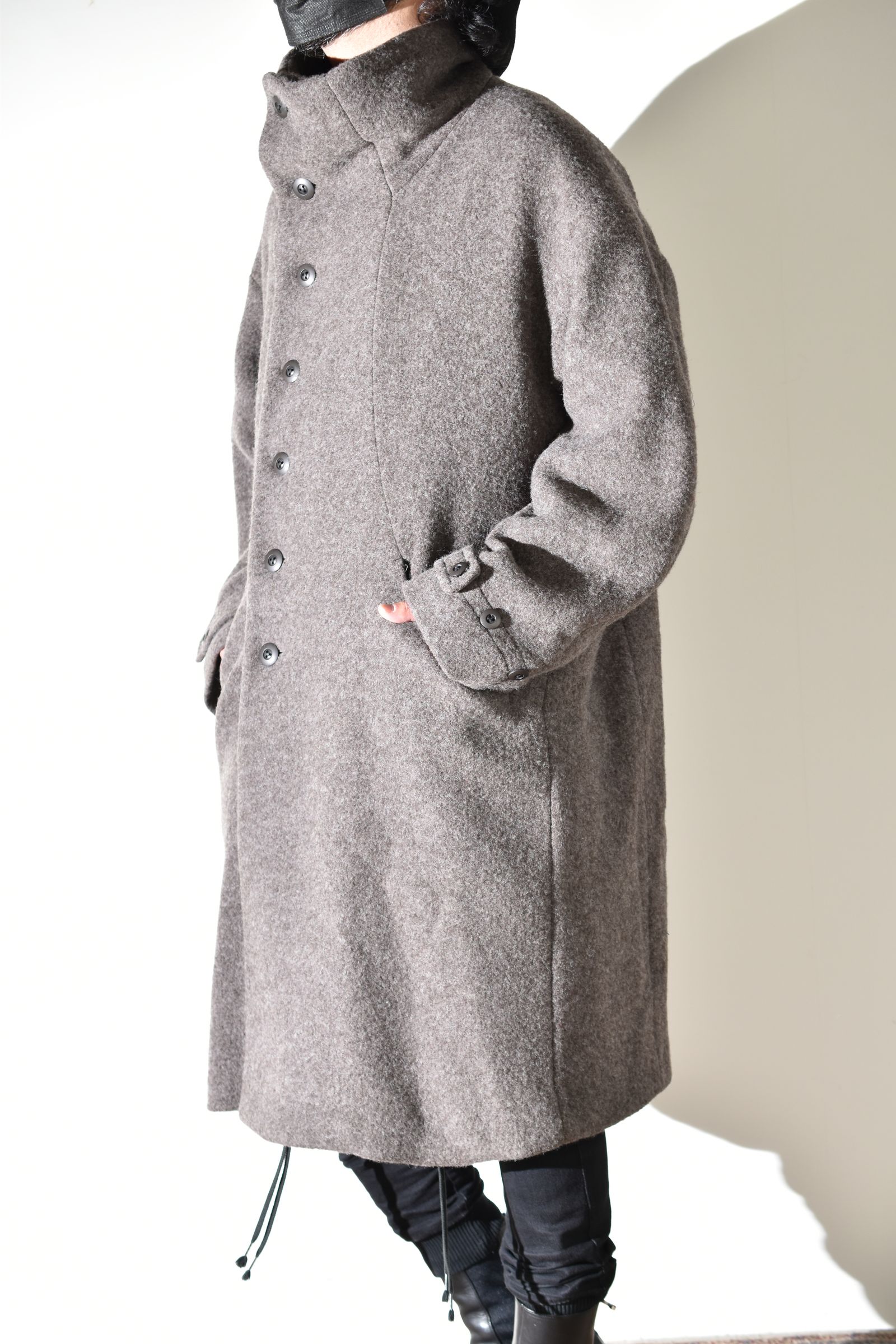 Wool Pile High Neck Coat "GreyBeige" / ウールパイルハイネックコート"グレーベージュ"