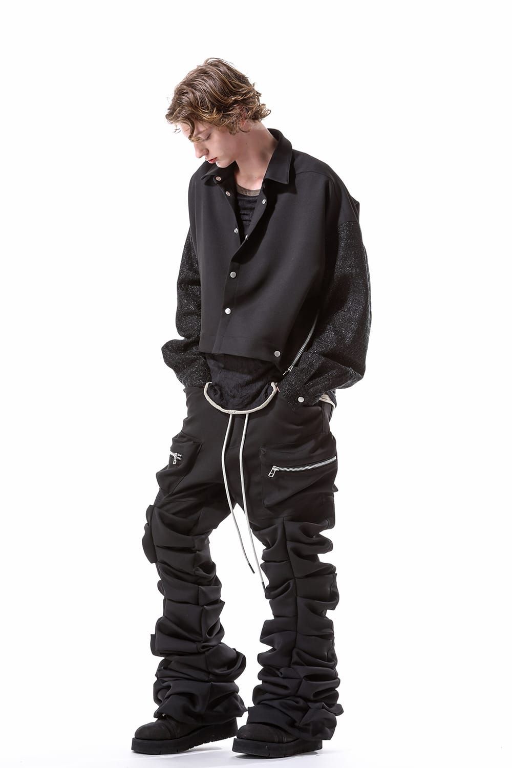 Twill Monster Tuck Flare Baggy Pants"Black"/ツイルモンスタータックフレアバギーパンツ"ブラック"