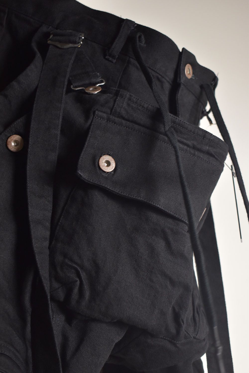 Stretch Denim Salopette Pocket Cargo Jogger Pants "Black" / ストレッチデニムサロペットポケットカーゴジョグパンツ"ブラック"