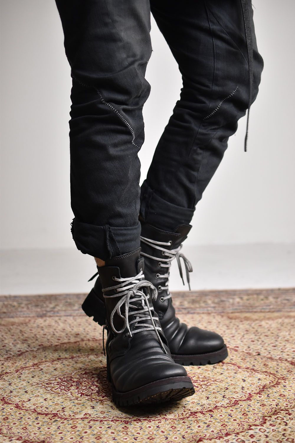 D.HYGEN - Horse Leather Lace Up Combat Boots