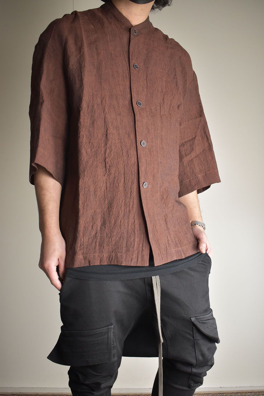 Elbow Length Band Collar Shirts"Cherry wood" / エルボーレングスバンドカラーシャツ"チェリーウッド"