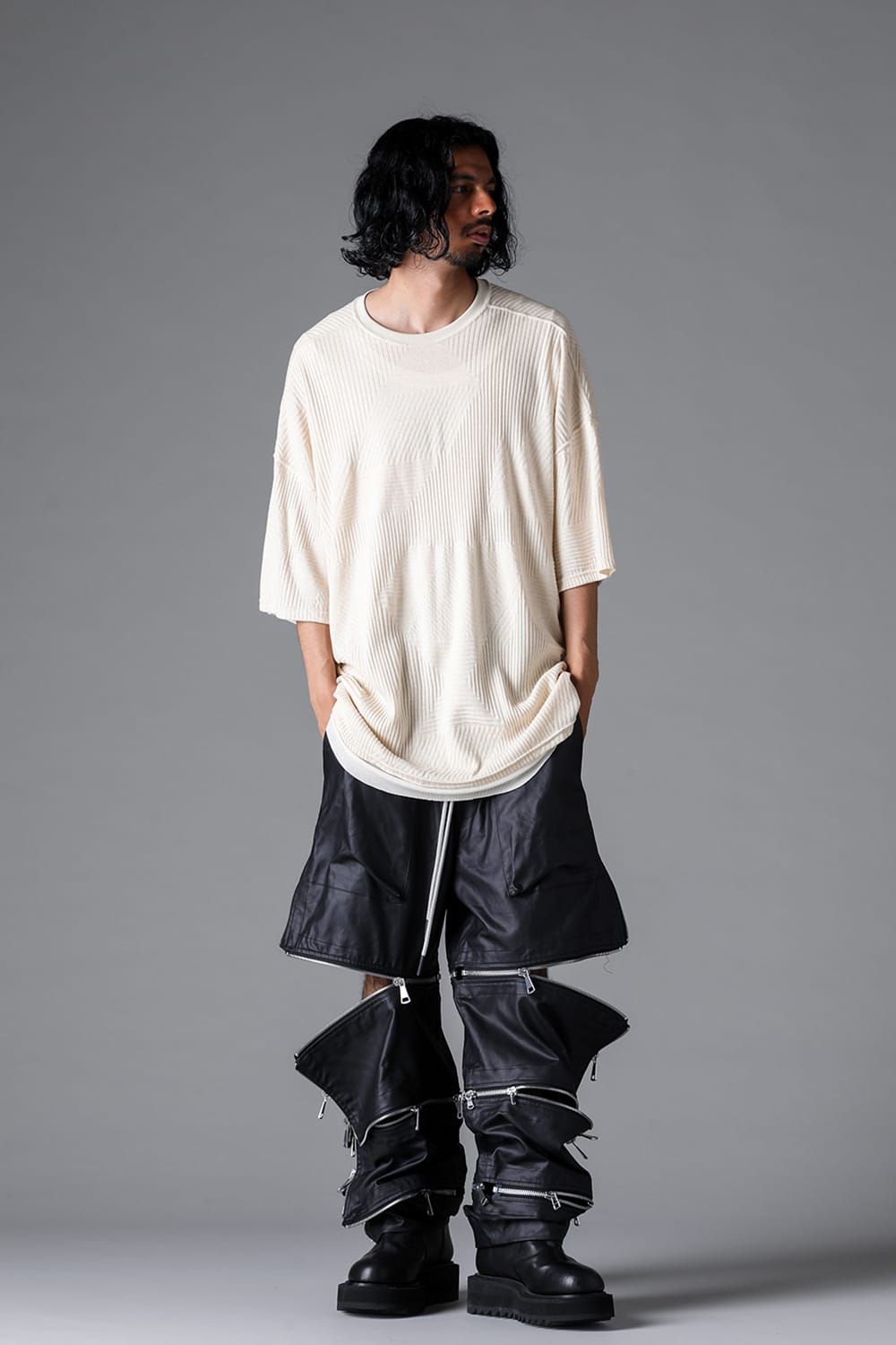 《2026SS先行予約》Deformed Stripe Pattern Jumbo Tee "Black / Cream" /ディフォルメドストライプパターンジャンボTee"ブラック/クリーム"