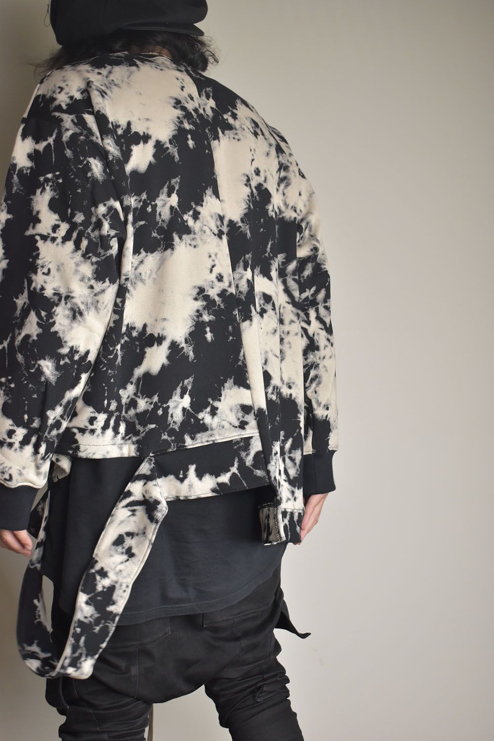Discharge Pinting Asymmetry Crew Neck Top"Black×Ivory" /ディスチャージプリントアシンメトリークルーネックトップ"ブラック×アイボリー"