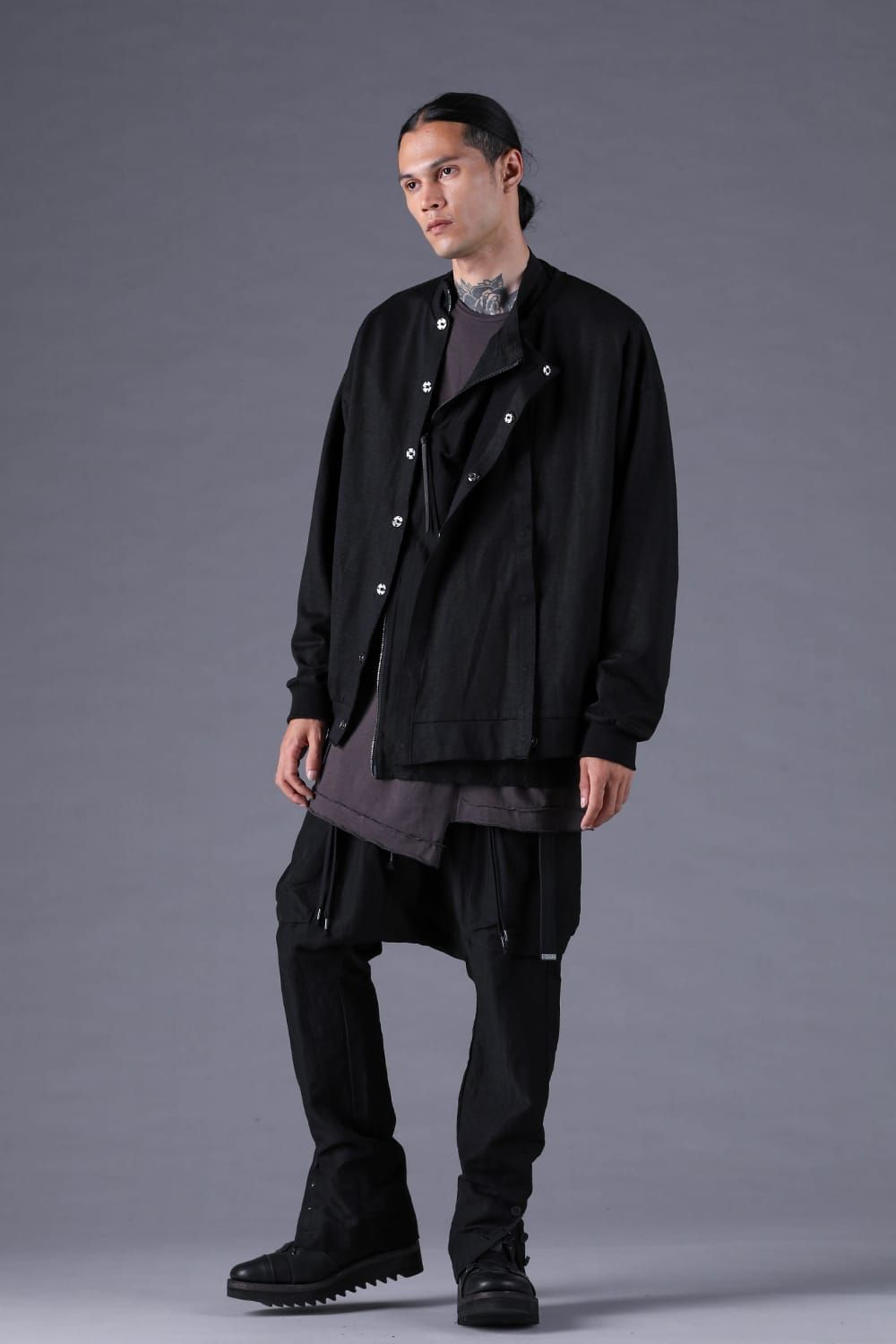 《2027SS先行予約分》Linen-Cotton Jersey Double-Open Cardigan "Black" / リネンコットンジャージーダブルオープンカーディガン"ブラック"