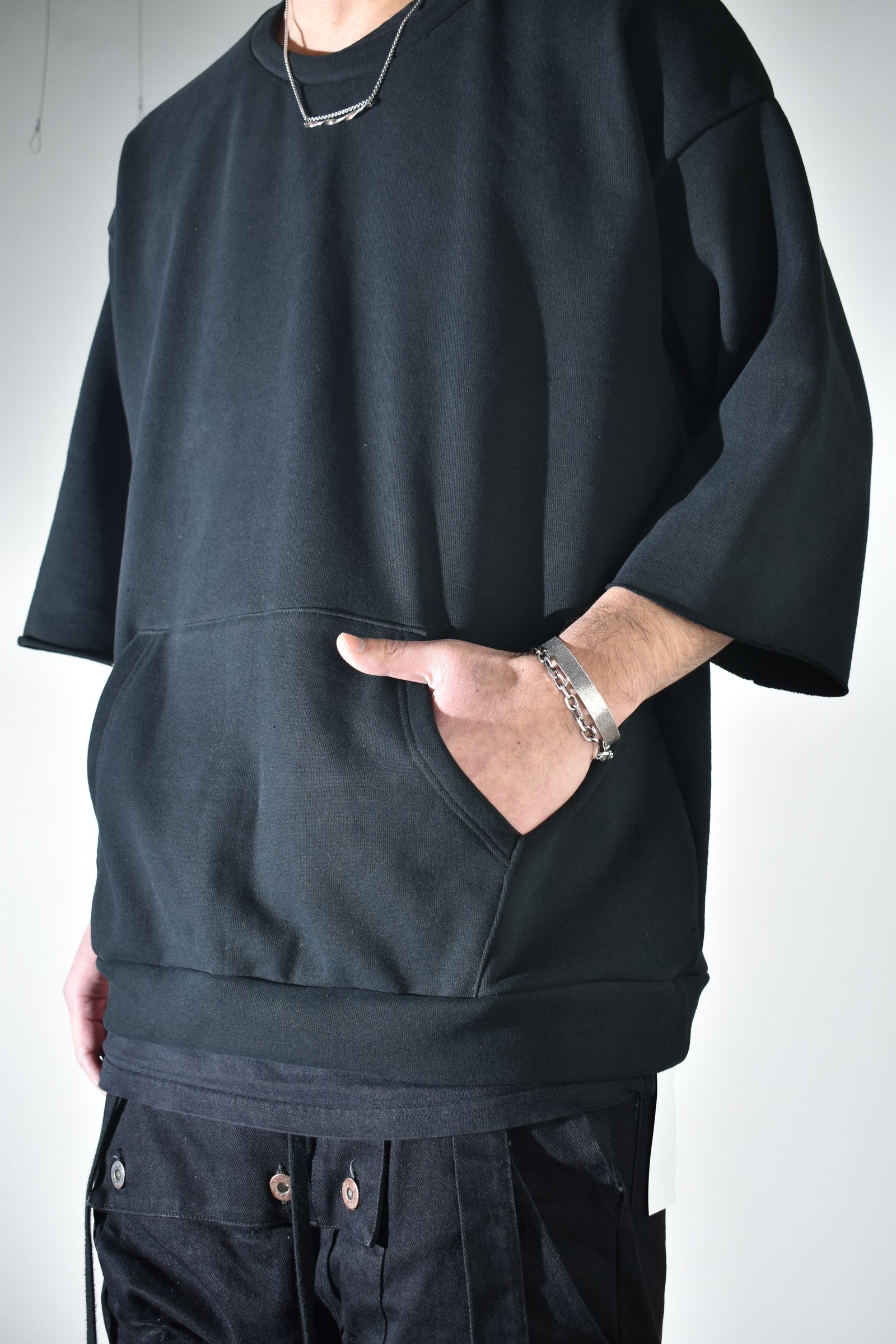 Short Sleeve Sweatshirt with Pocket"Black" / ショートスリーブスウェットシャツ ウィズポケット"ブラック"