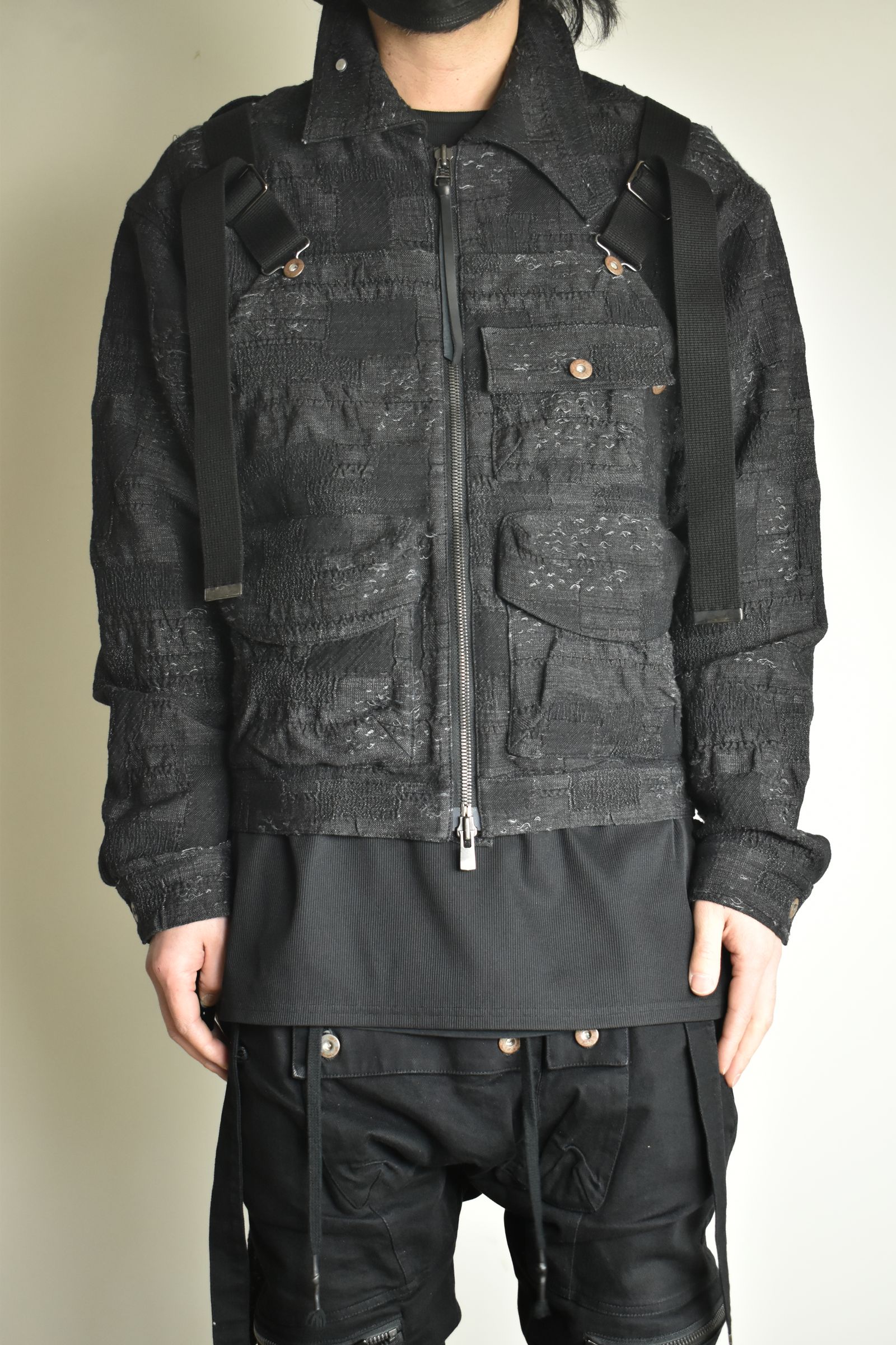 Crust Jacquard Salopette Layered Jacket"Black" / クラストジャガードサロペットレイヤードジャケット"ブラック"