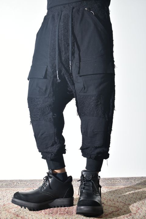 Damage Pile Combination Wide Jogger Pants"Black" / ダメージパイルコンビネーションワイドジョガーパンツ"ブラック"