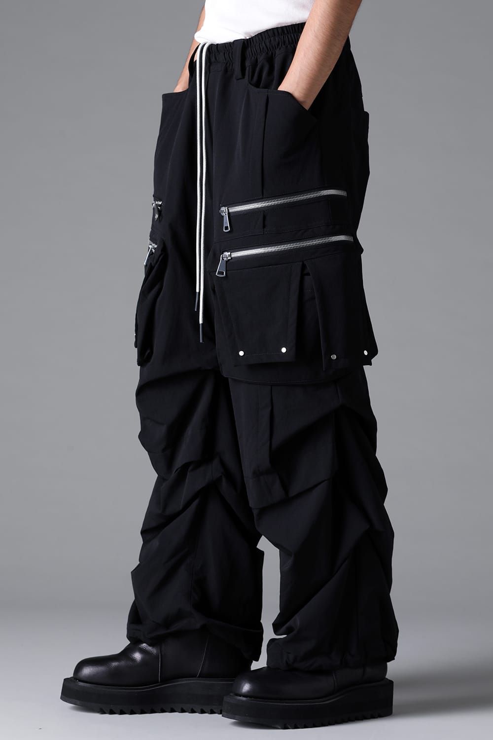 《2026SS先行予約》Stretch Nylon Cargo Tuck Wide Pants"Black" / ストレッチナイロンカーゴタックワイドパンツ"ブラック"