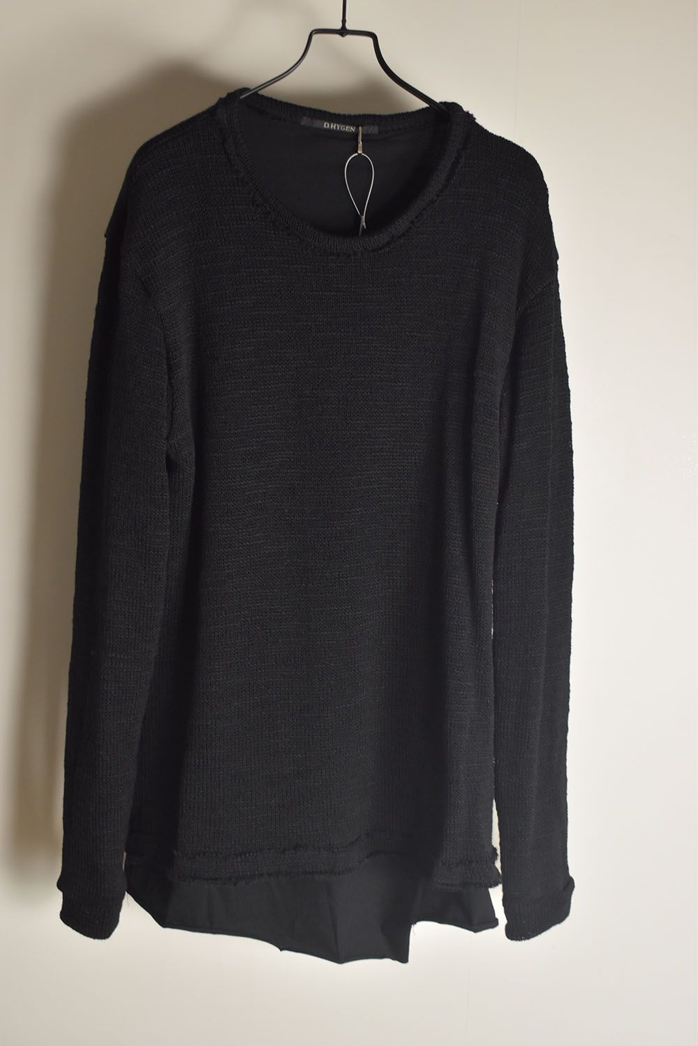 Low-Gauge knit × Cotton Jersey Layered Tee "Black" / ローゲージニット×コットンジャージレイヤードTシャツ"ブラック"