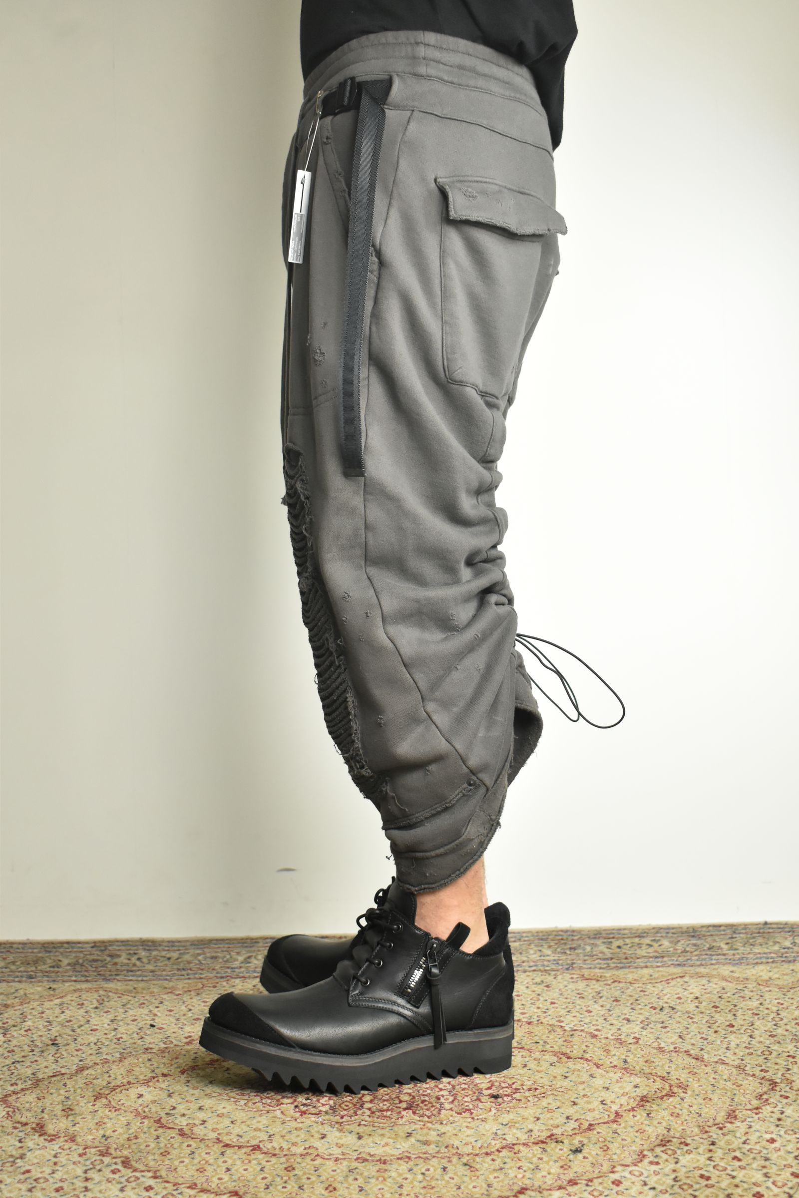 Untwisted Yarn Fleece Shotgun Wide Cropped Pants"Charcoal" / 無撚糸裏毛ショットガンワイドクロップドパンツ"チャコール"