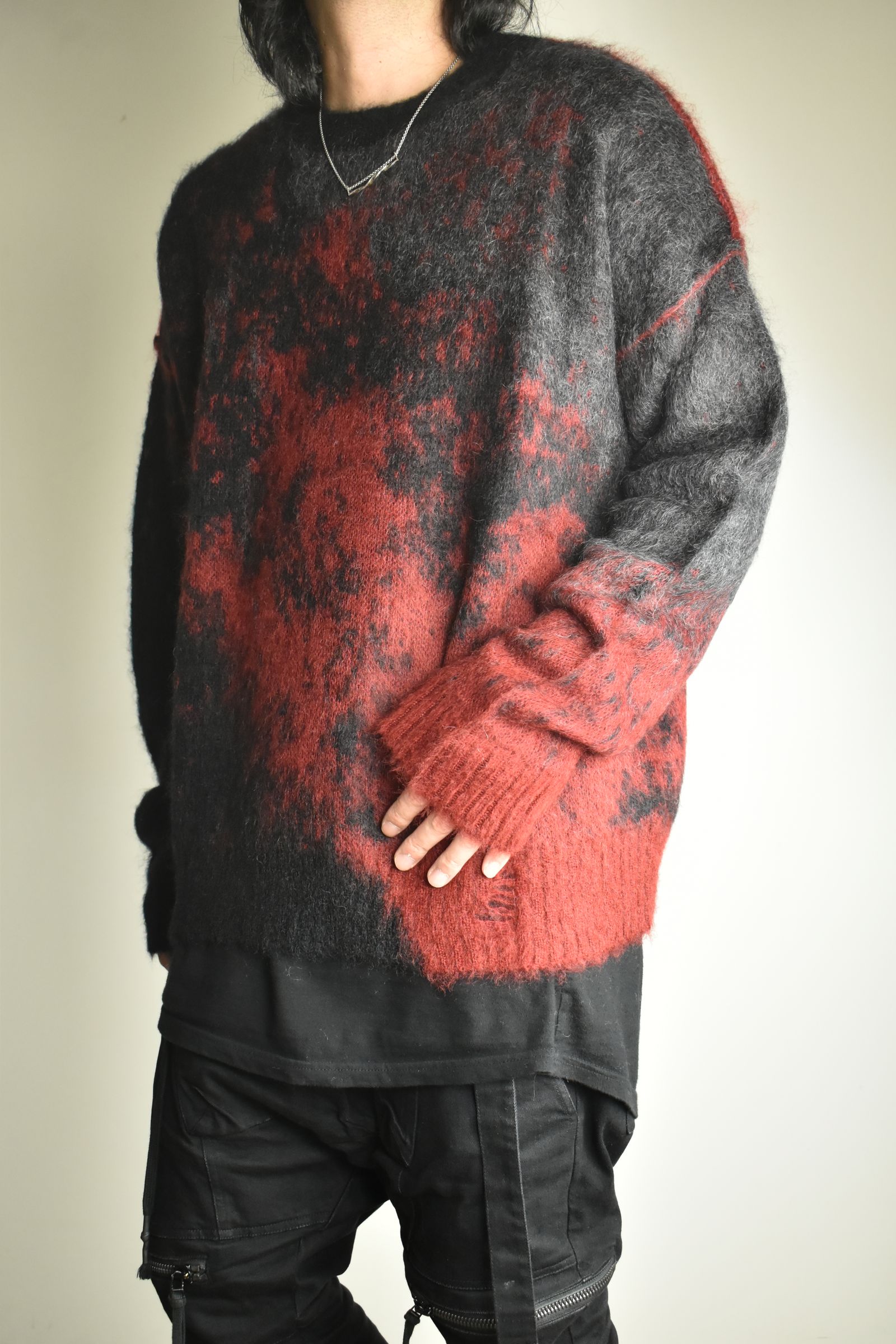Gradation Mohair Knit Pullover"Black-Red" / グラデーションモヘアニットプルオーバー"ブラックレッド"