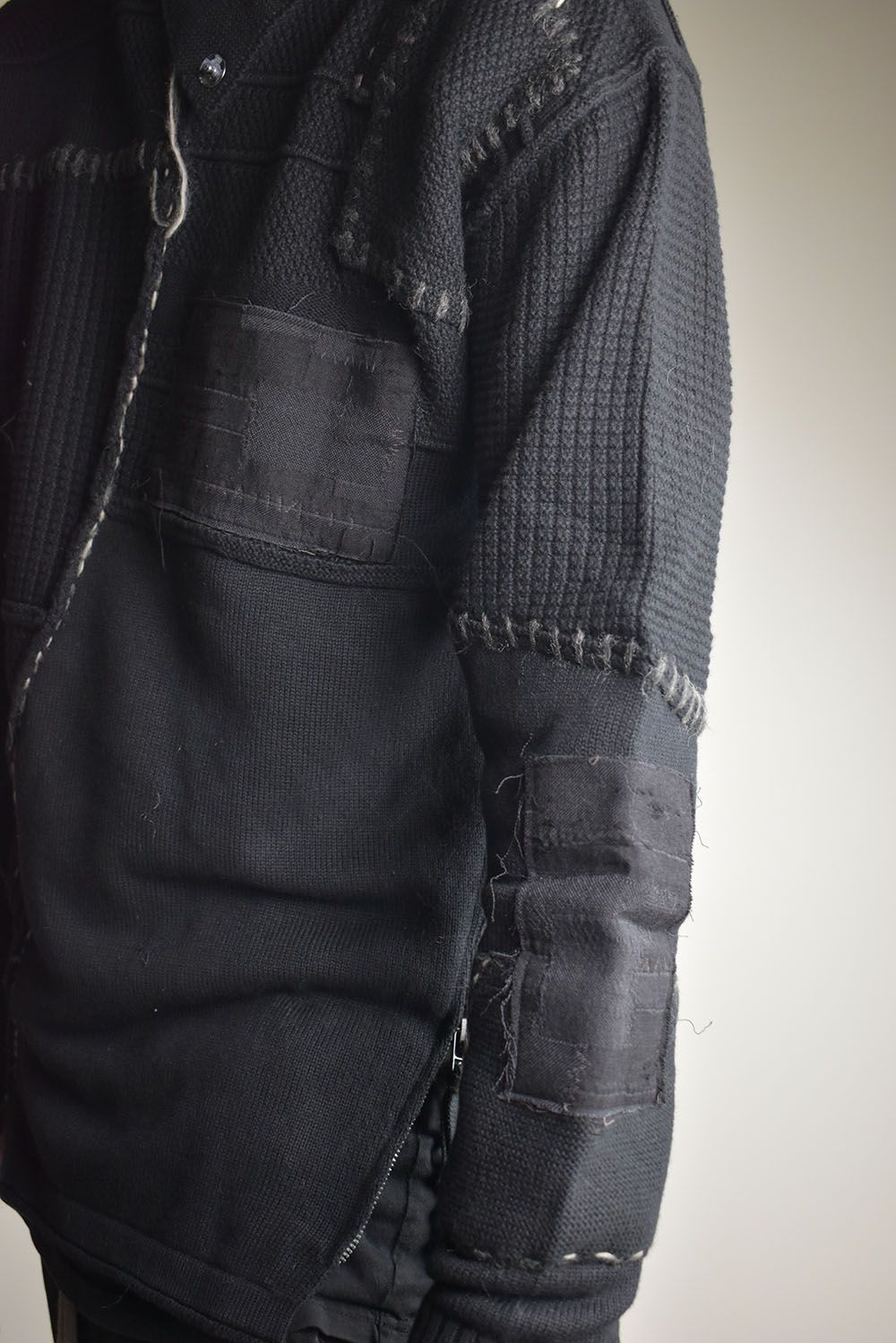 Cotton Cashmere Crust Patch Knit Pullover "Black" / コットンカシミヤクラストパッチニットプルオーバー"ブラック"