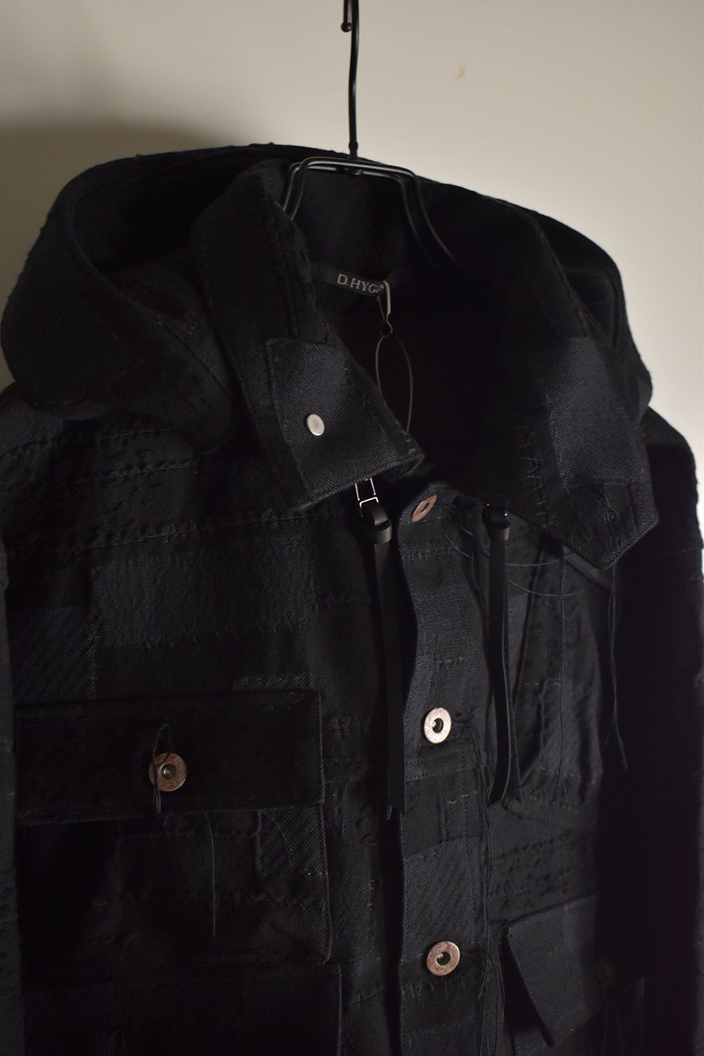 Crust Patchwork Jacquard Hood Attached Jacket "Black" / クラストパッチワークジャガードフードアタッチドジャケット"ブラック"