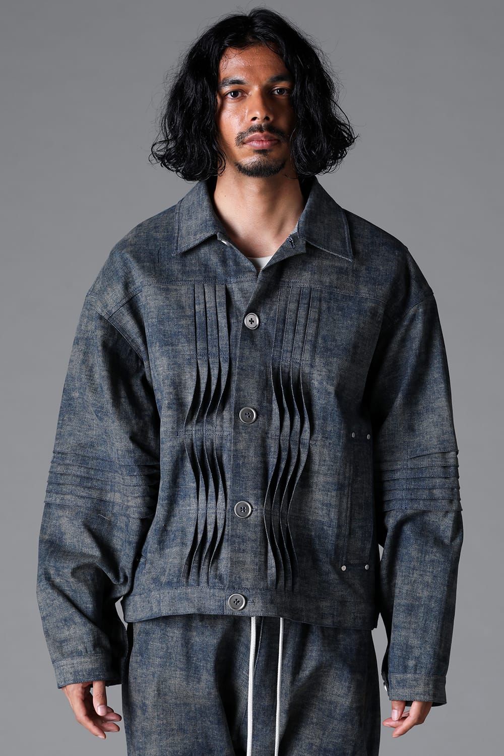 《2026SS先行予約》Blended Shades Denim Pin Tuck Blouson "D.verdigris/L.verdigris/Steel Blue"/ブレンデッドシェイドデニムピンタックブルゾン" / ダークベルディグリ/ライトベルディグリ/スティールブルー"