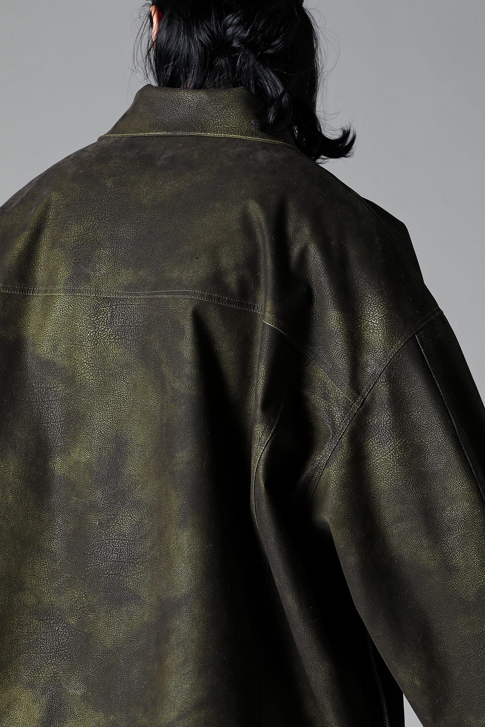 《2025AW先行予約》Synthetic Leather Jumbo Jacket"Black/Khaki" / シンセティックレザージャンボジャケット"ブラック/カーキ"