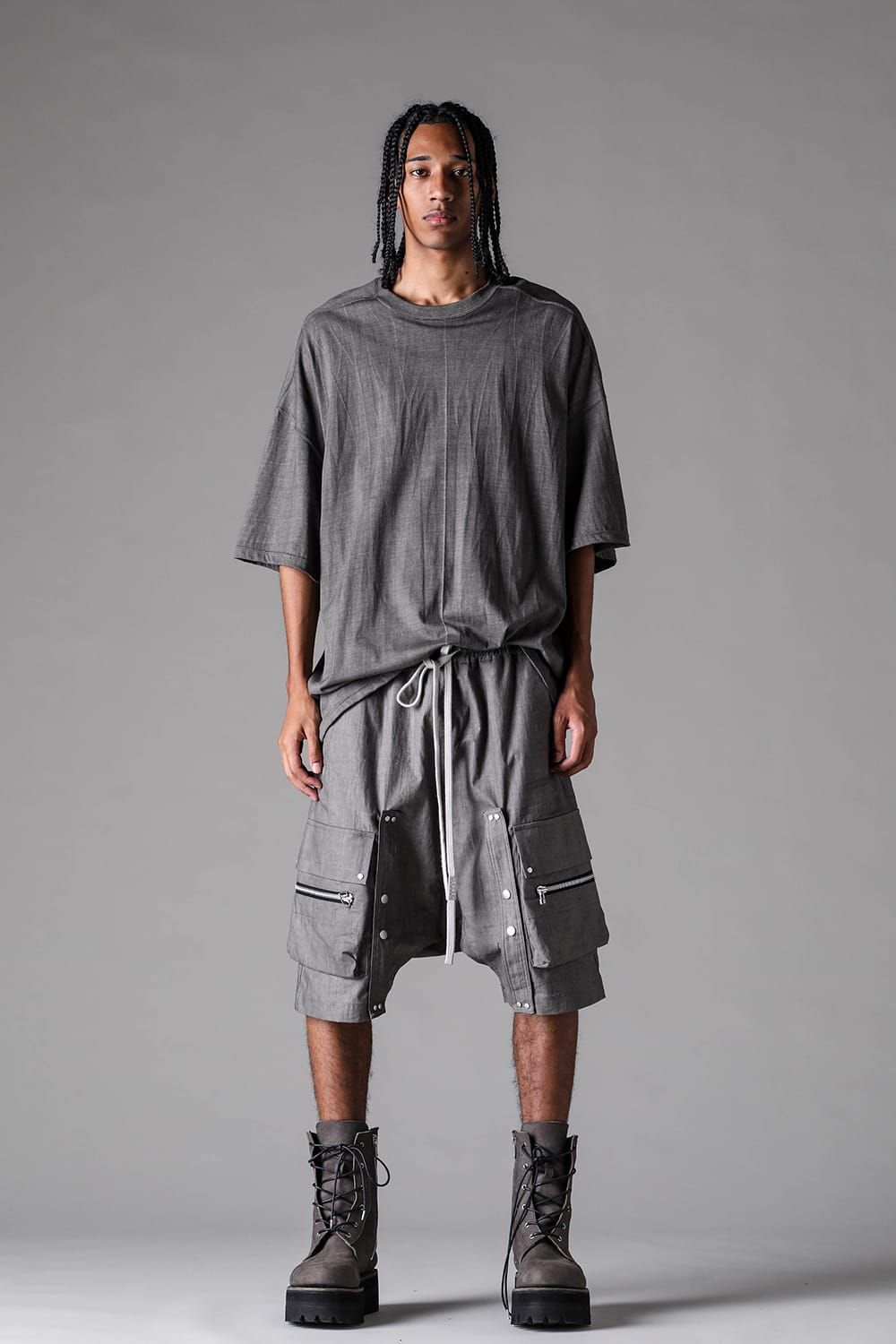 《2027SS先行予約》Sumi Dyed Cargo Shorts"Grey / L.Grey" / 墨染カーゴショーツ"グレー / ライトグレー"