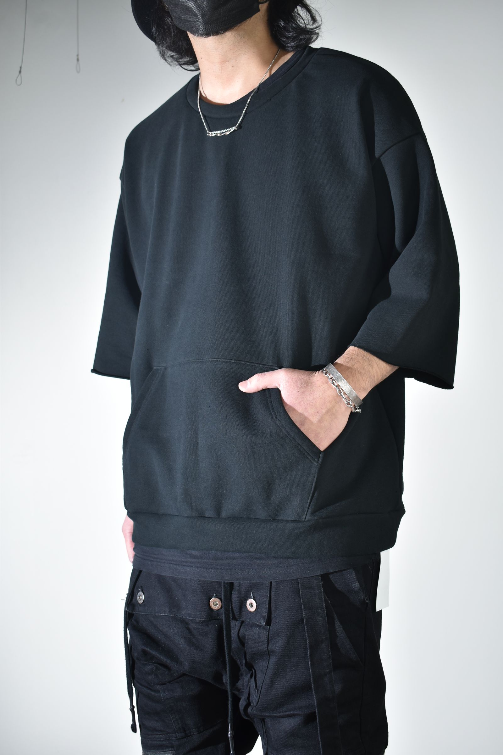 Short Sleeve Sweatshirt with Pocket"Black" / ショートスリーブスウェットシャツ ウィズポケット"ブラック"