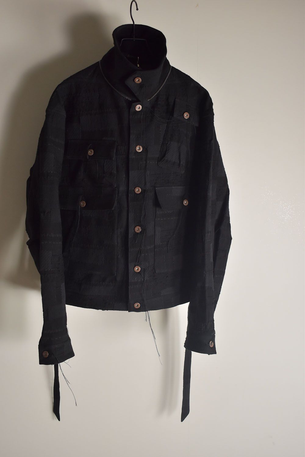 Crust Patchwork Jacquard Hood Attached Jacket "Black" / クラストパッチワークジャガードフードアタッチドジャケット"ブラック"