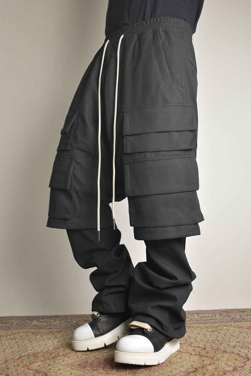 Synthetic Leather Suede Layerd Boots Cut "Black " / シンセティックレザースウェードレイヤードブーツカット "ブラック"