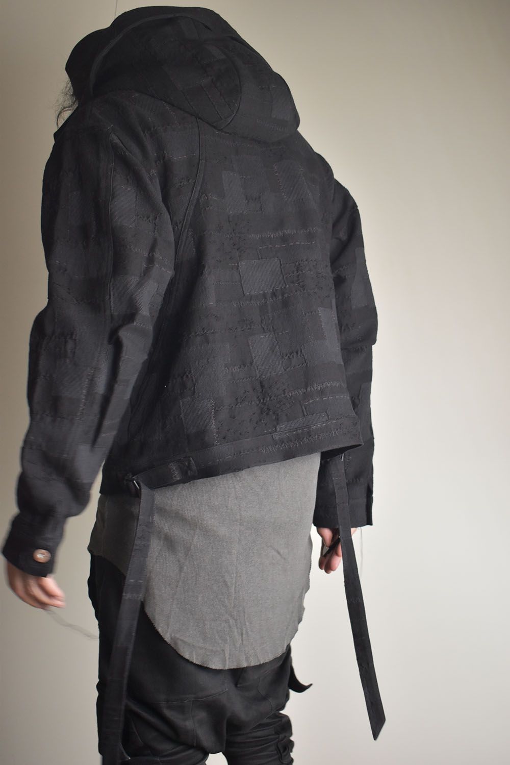 Crust Patchwork Jacquard Hood Attached Jacket "Black" / クラストパッチワークジャガードフードアタッチドジャケット"ブラック"