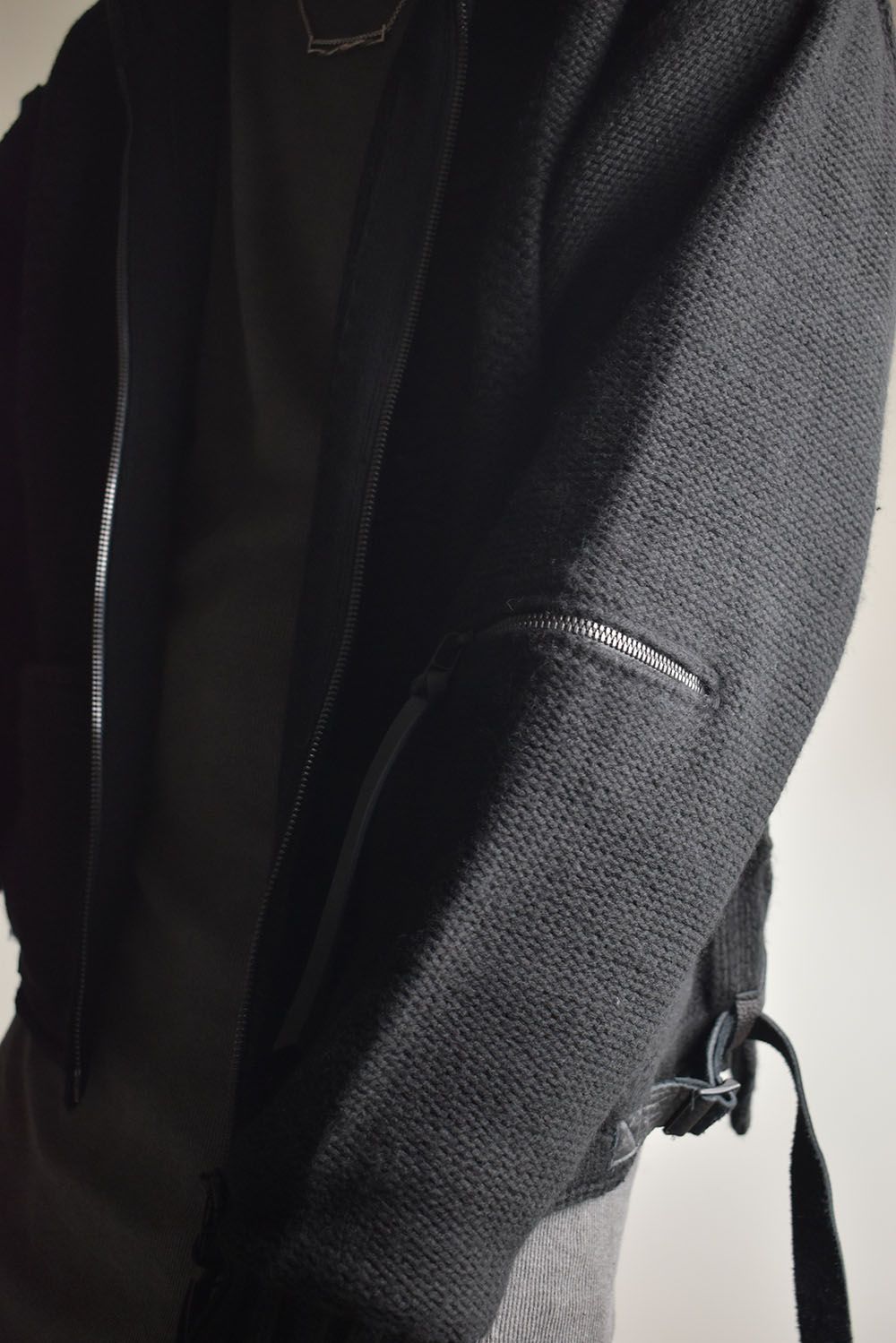 Damage Stripe Knit Cropped Jacket "Black" / ダメージストライプニットクロップドジャケット"ブラック"