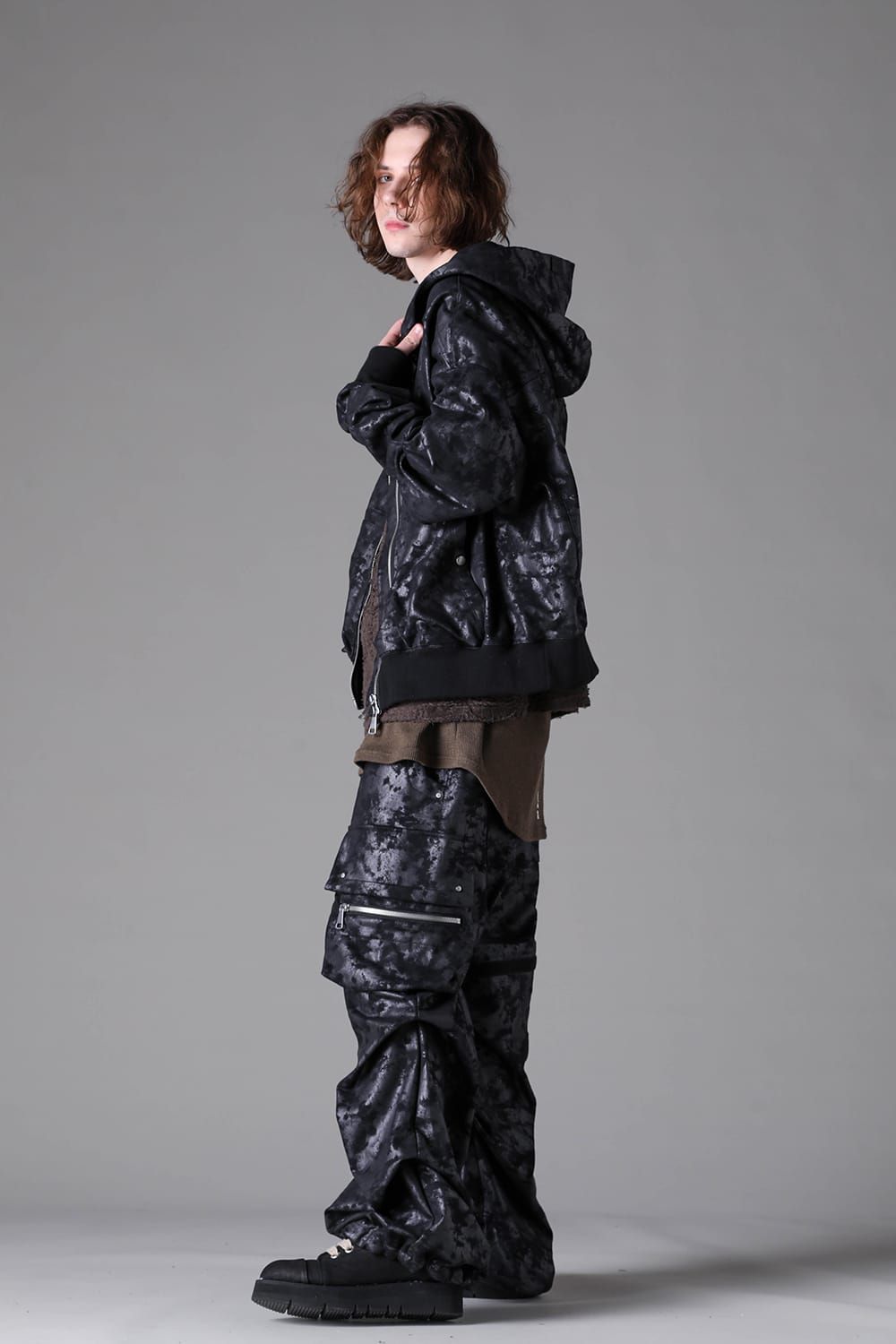 《2026AW先行予約》Sweat Cargo Tuck Wide Pants"Black / L.Grey" / スウェットカーゴタックワイドパンツ"ブラック/ライトグレー"