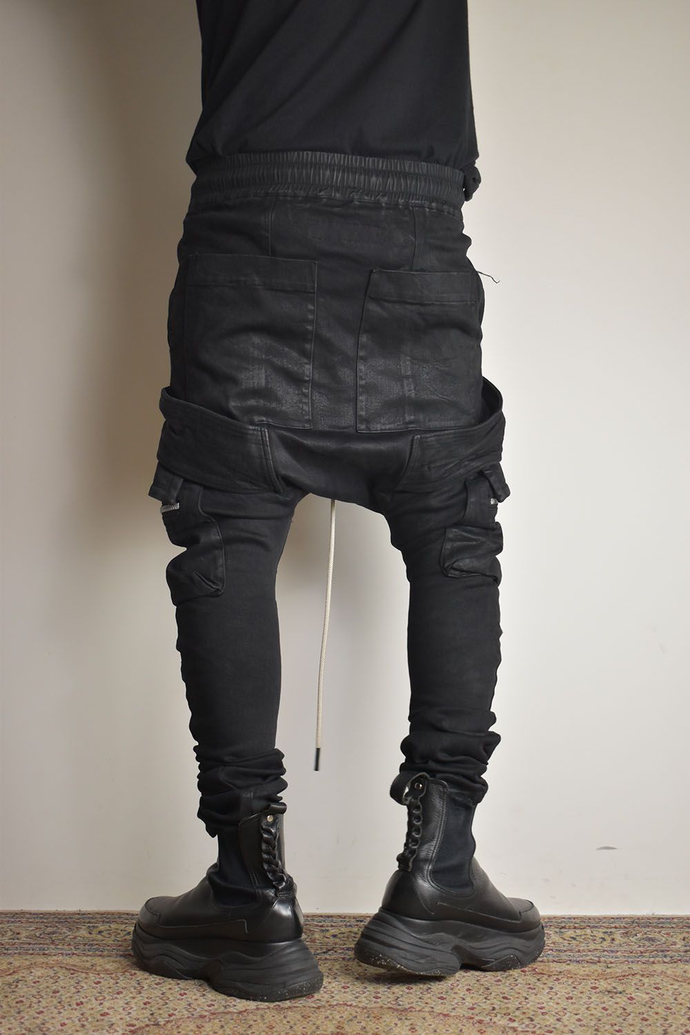 《2025AW先行予約》Denim Coating Cargo Sarouel Skinny"Black" / デニムコーティングカーゴサルエルスキニー"ブラック"