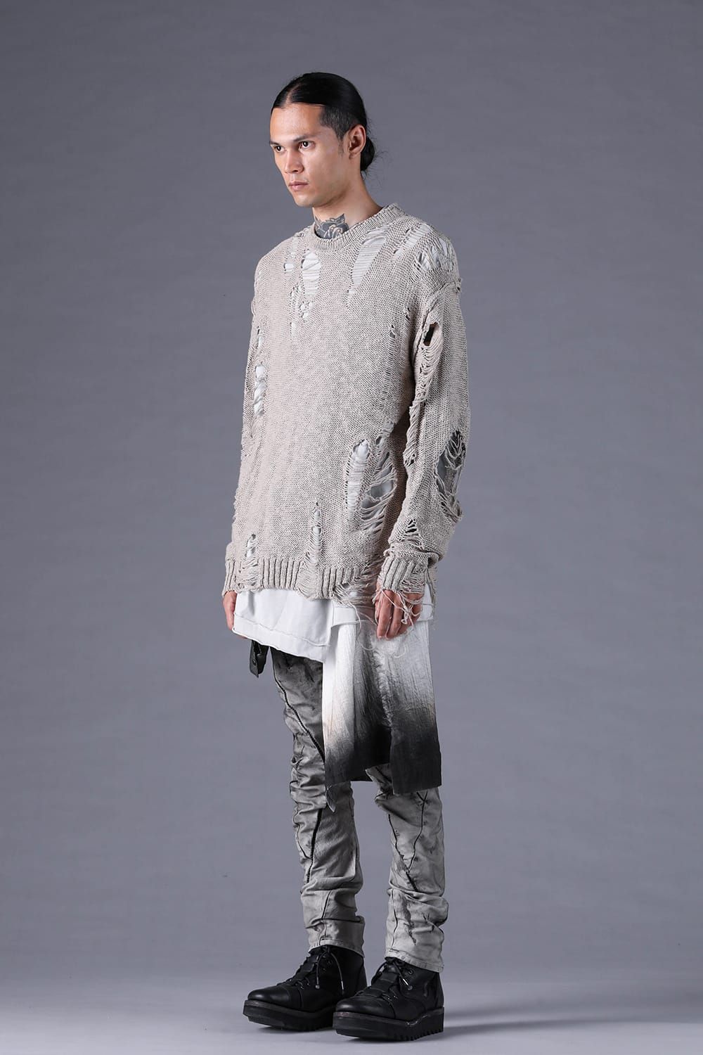 《2027SS先行予約分》Dirty Finish Overlock Twist Curve Pants"Dusty White" / ダーティ加工オーバーロックツイストカーブパンツ "ダスティホワイト"