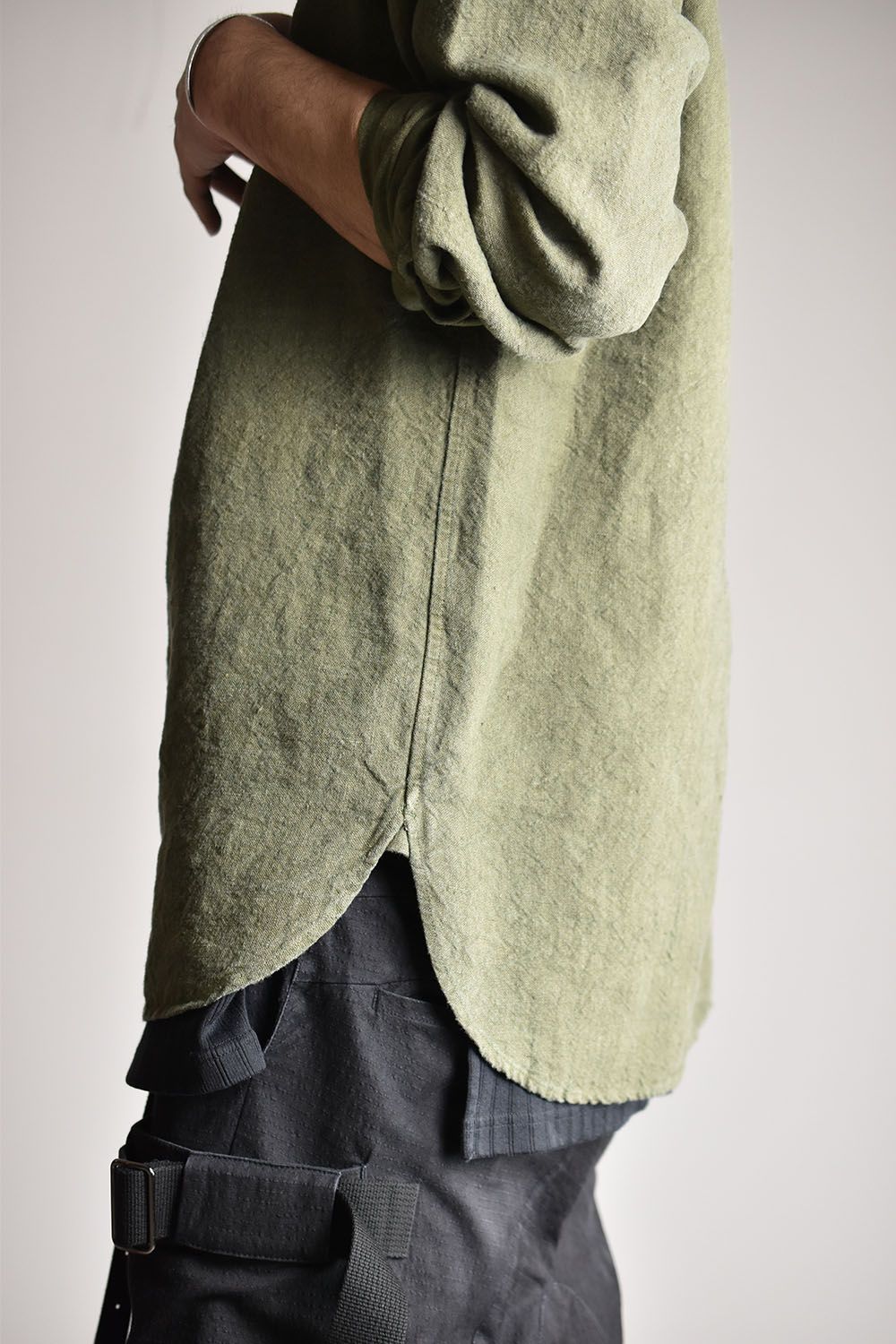 Linen Canvas Garment Dyed Military Sleeping Shirt"Khaki"/リネンキャンバスガーメントダイミリタリースリーピングシャツ"カーキ"