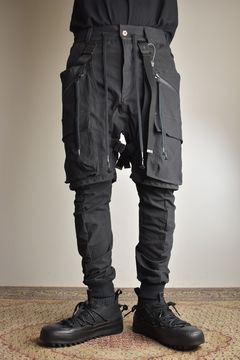 Ripstop Detachable Shorts Layered Cargo Jog Pants"Black" / リップストップデタッチャブルショーツレイヤードカーゴジョグパンツ"ブラック"