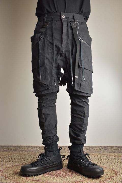 Ripstop Detachable Shorts Layered Cargo Jog Pants"Black" / リップストップデタッチャブルショーツレイヤードカーゴジョグパンツ"ブラック"